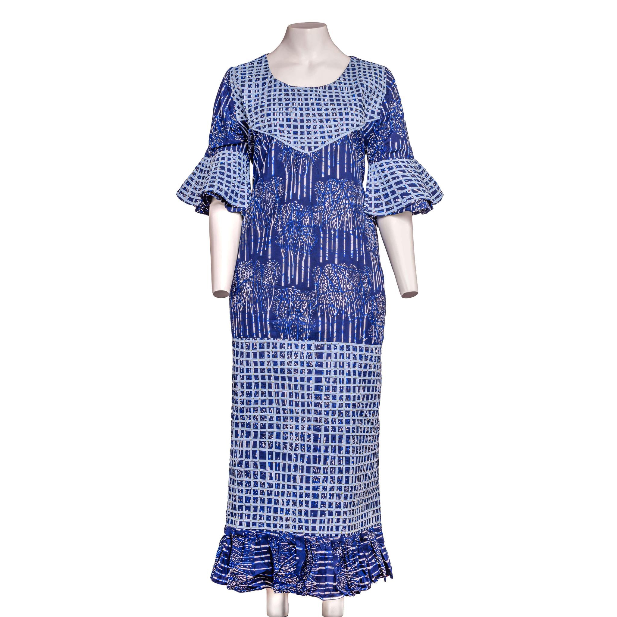 Blue & White Stoned Ankara Bubu Dress