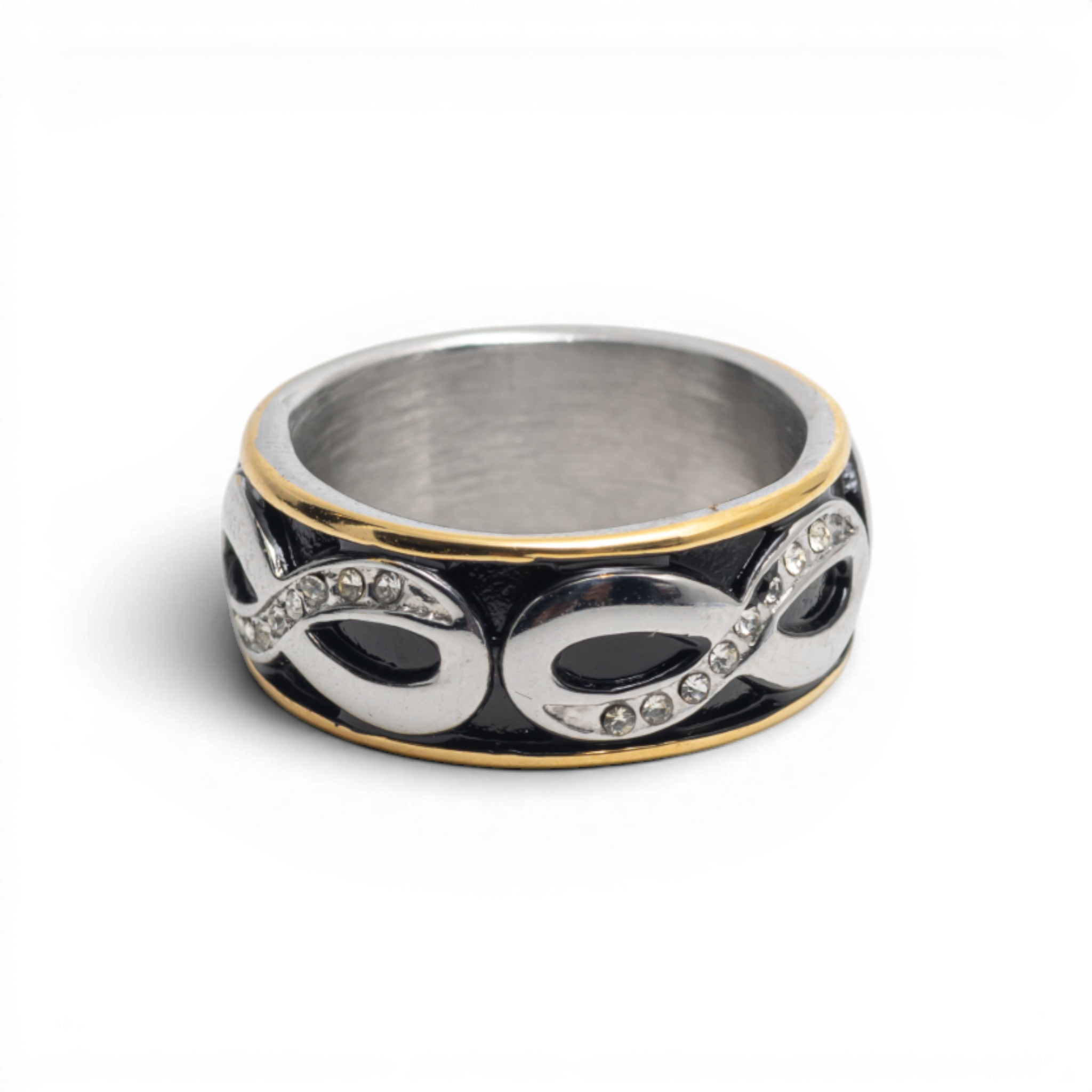 Two-Tone Crystal Infinity Band Ring