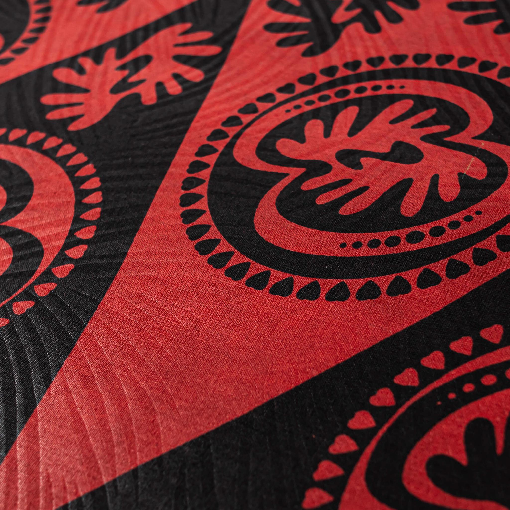 Embossed Red & Black Wax Print Fabric - 6 Yards (Adinkra Symbols)