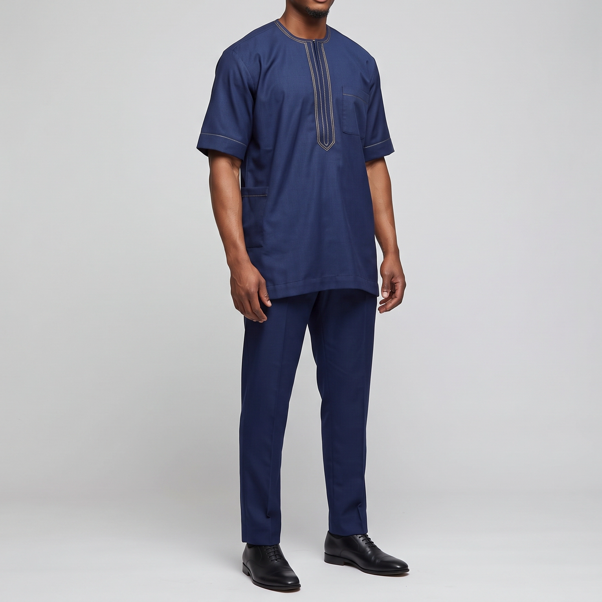 Navy & Gold Embroidered 3-Piece Agbada Suit