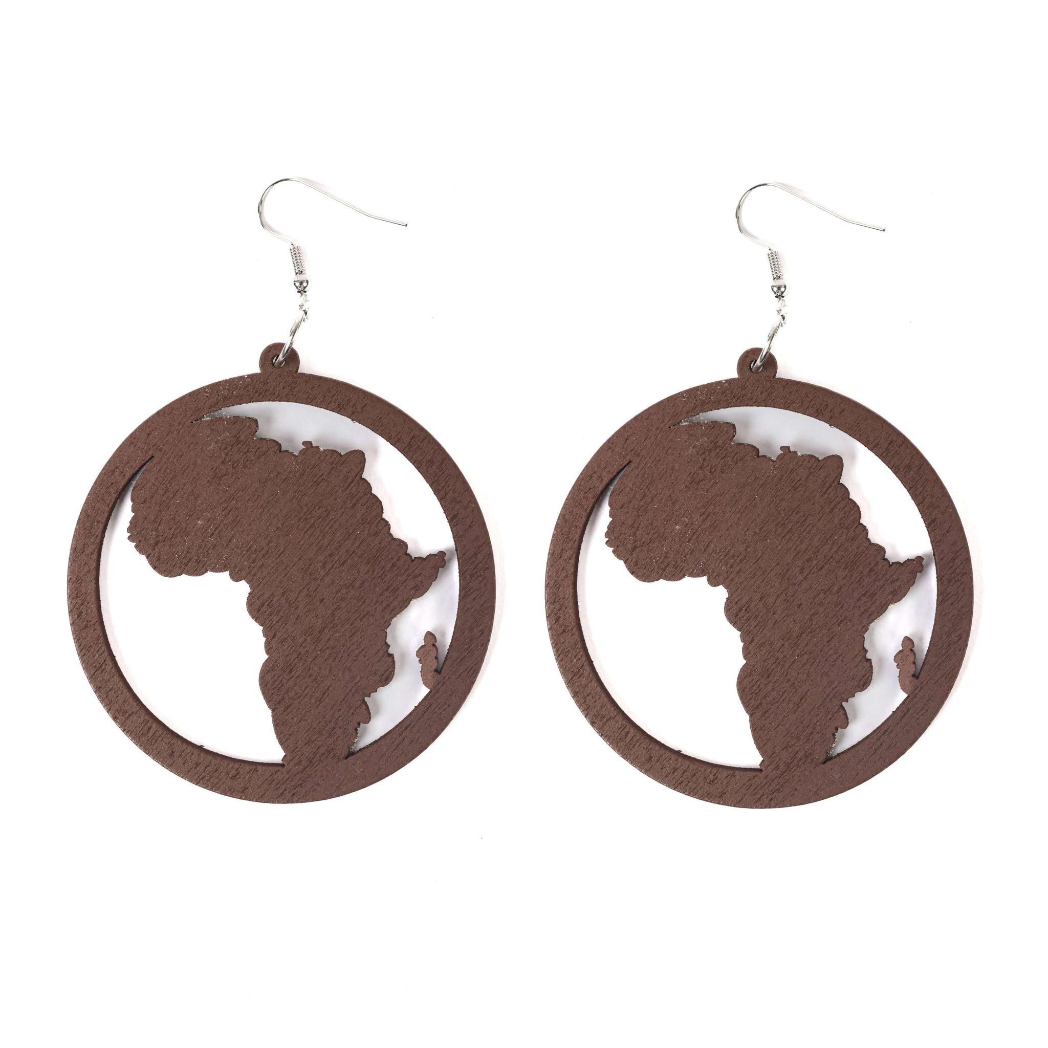 Brown Circled African Map Earrings