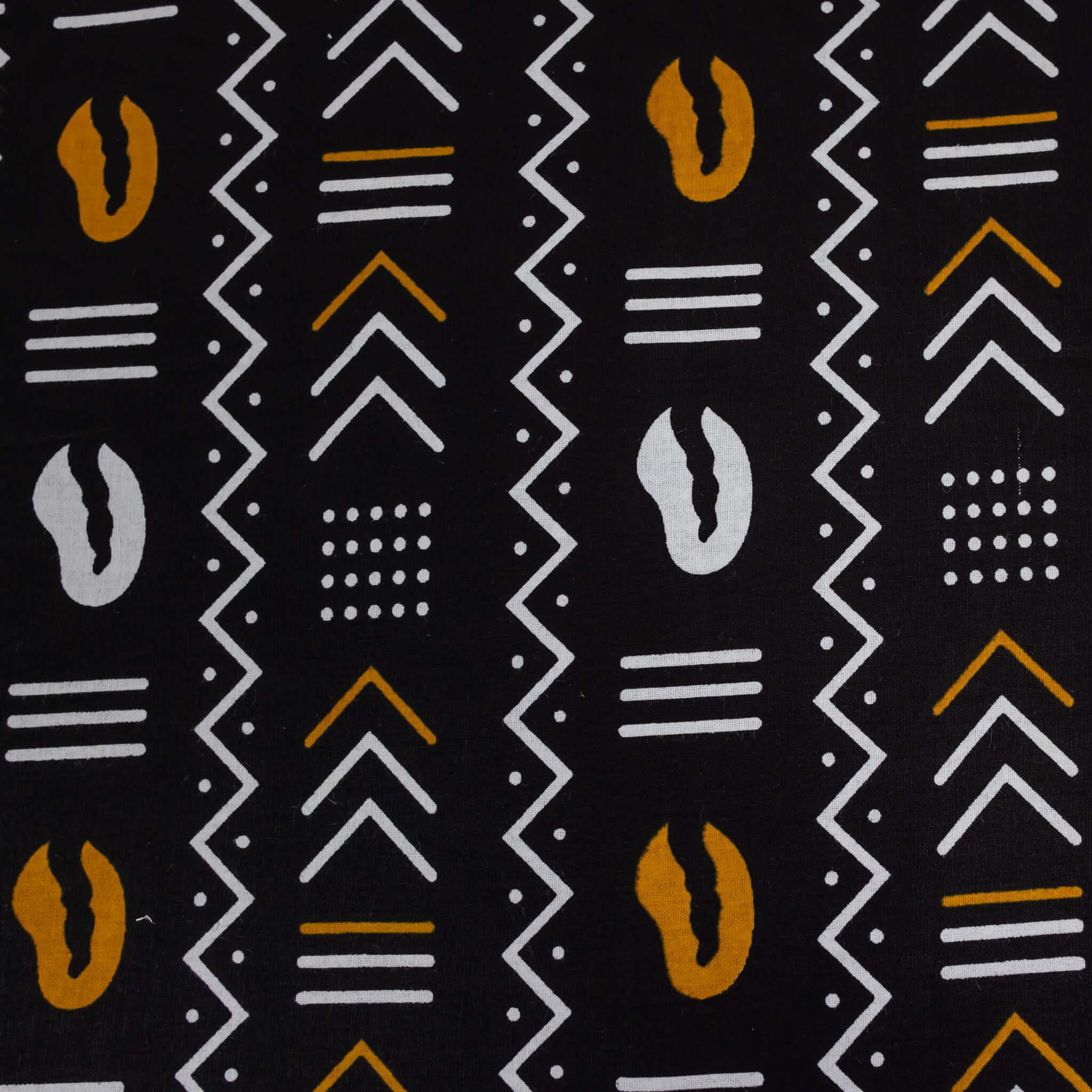 Black & Gold "Mud cloth & Cowrie" African Wax Print – 6 Yards