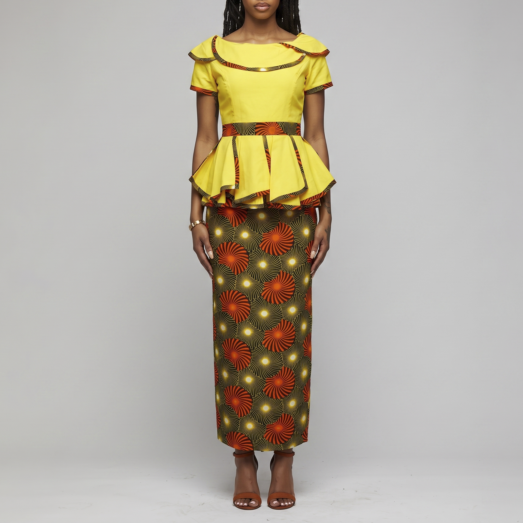 Vibrant Ankara Peplum Maxi Dress