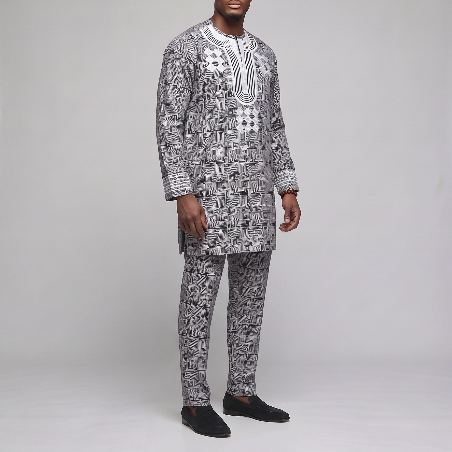 Black & White Geometric Long-Sleeve Set