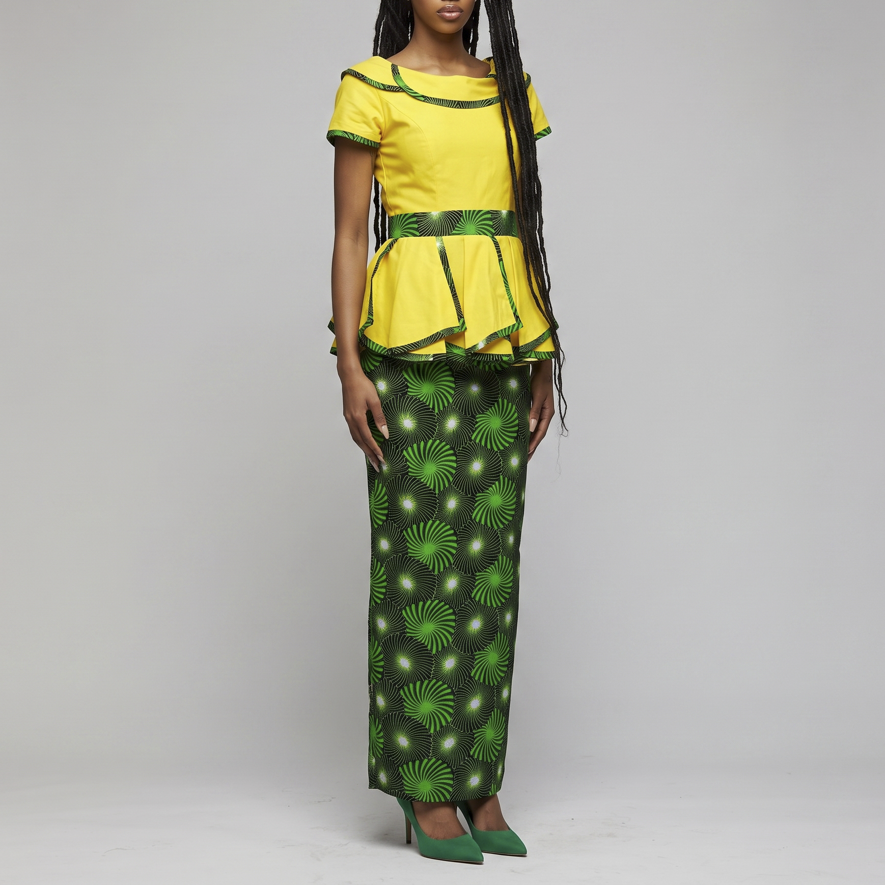 Vibrant Ankara Peplum Maxi Dress