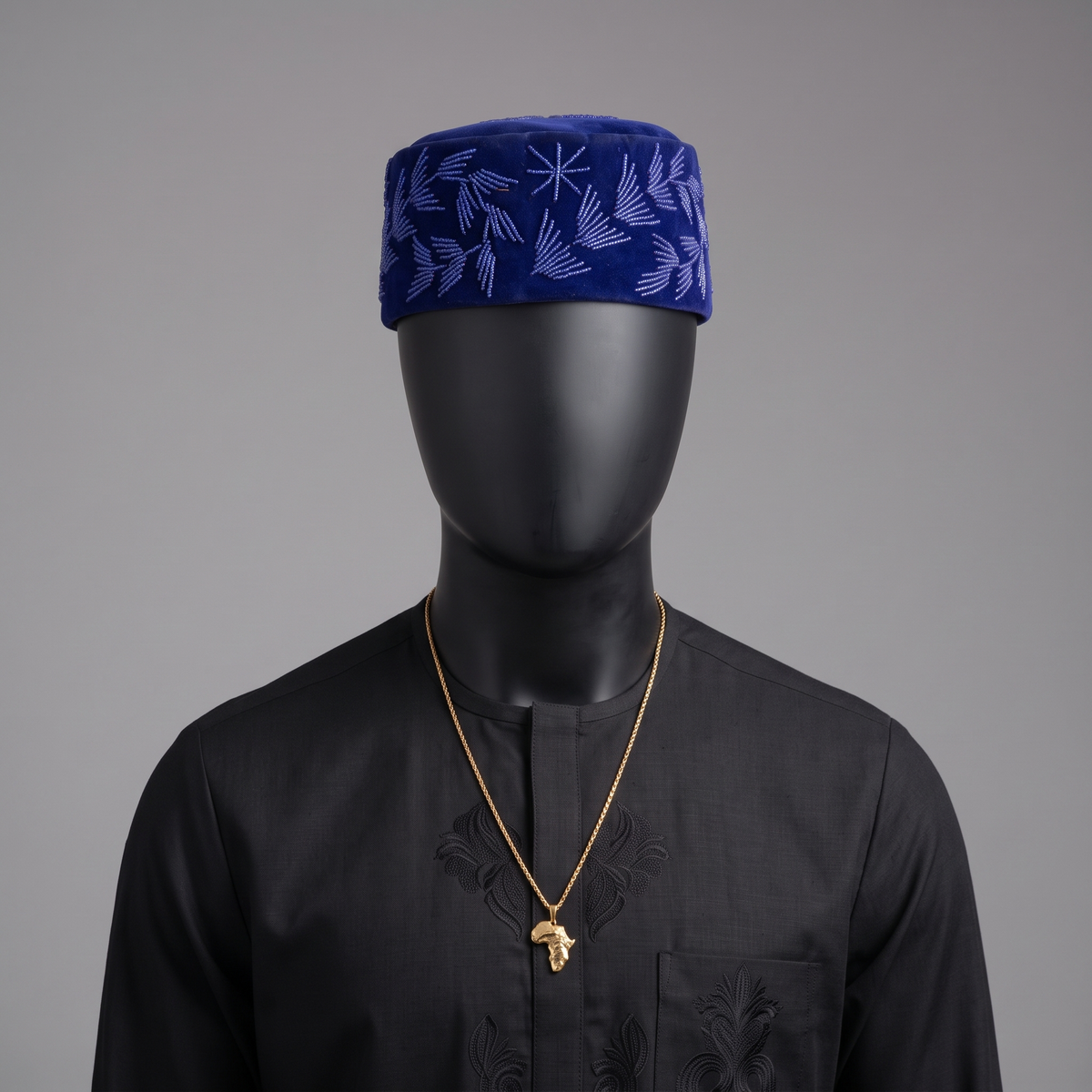Cobalt Blue Velvet Beaded Cap
