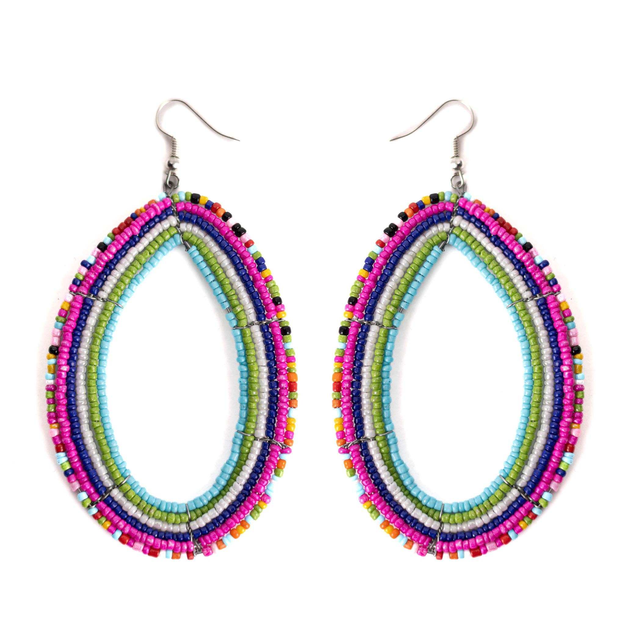 Multicolored Beaded Hoops