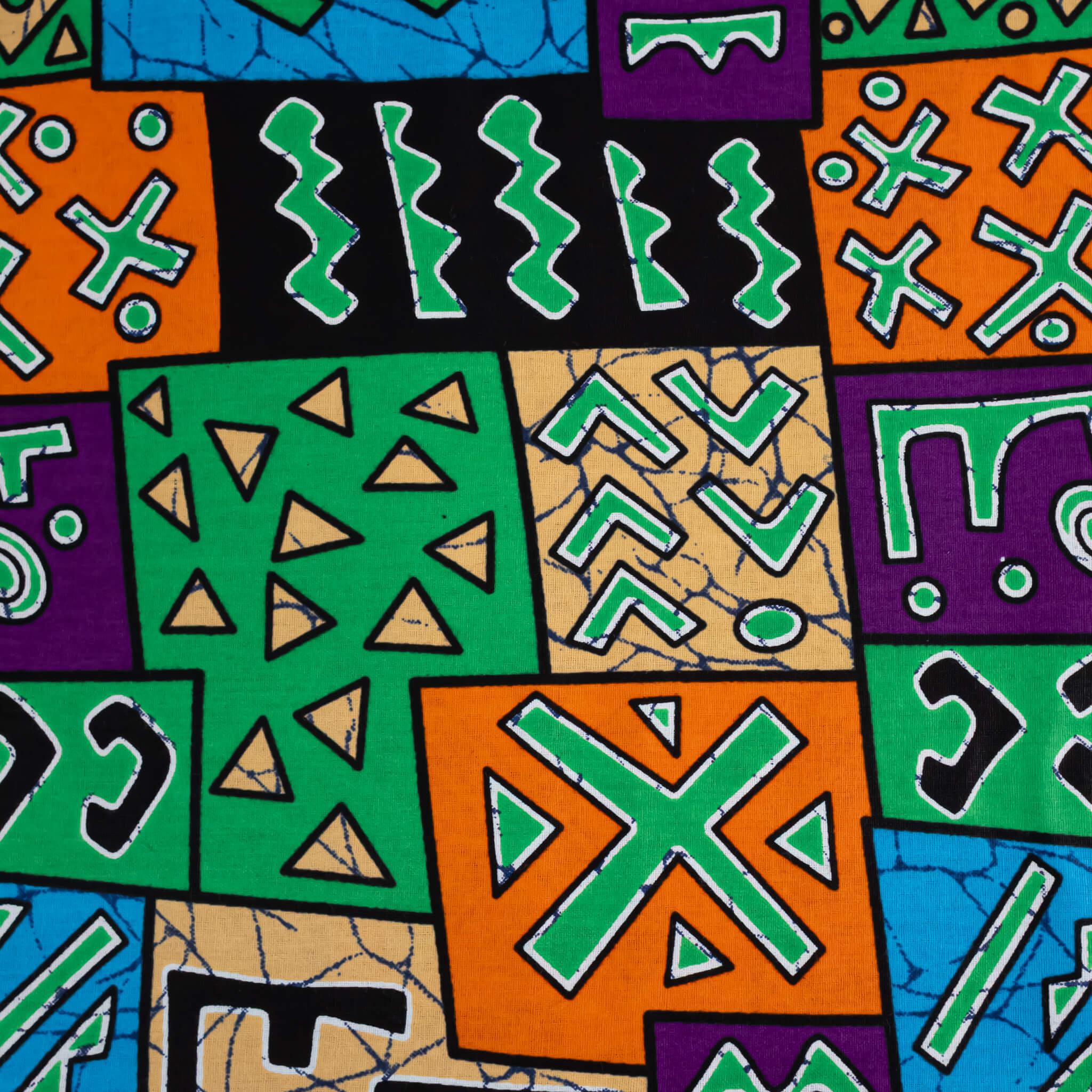 "Retro Patch Mosaic" Vibrant Patchwork African Wax Print (Ankara) – 6 Yards