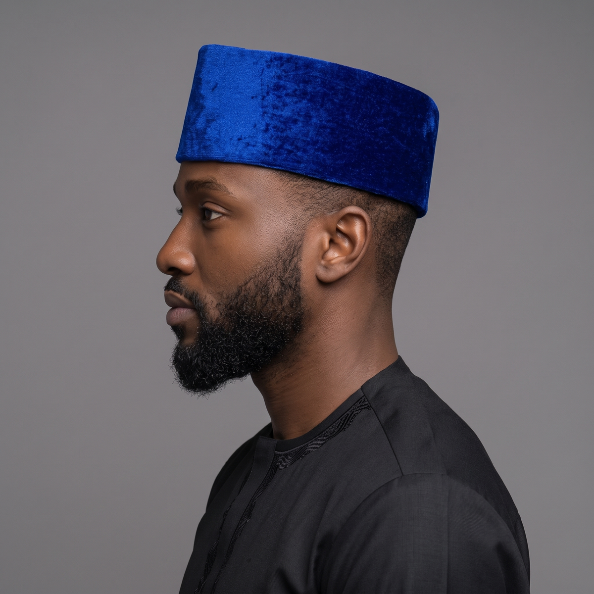 Classic Plain Royal Blue Velvet Traditional Nigerian Cap