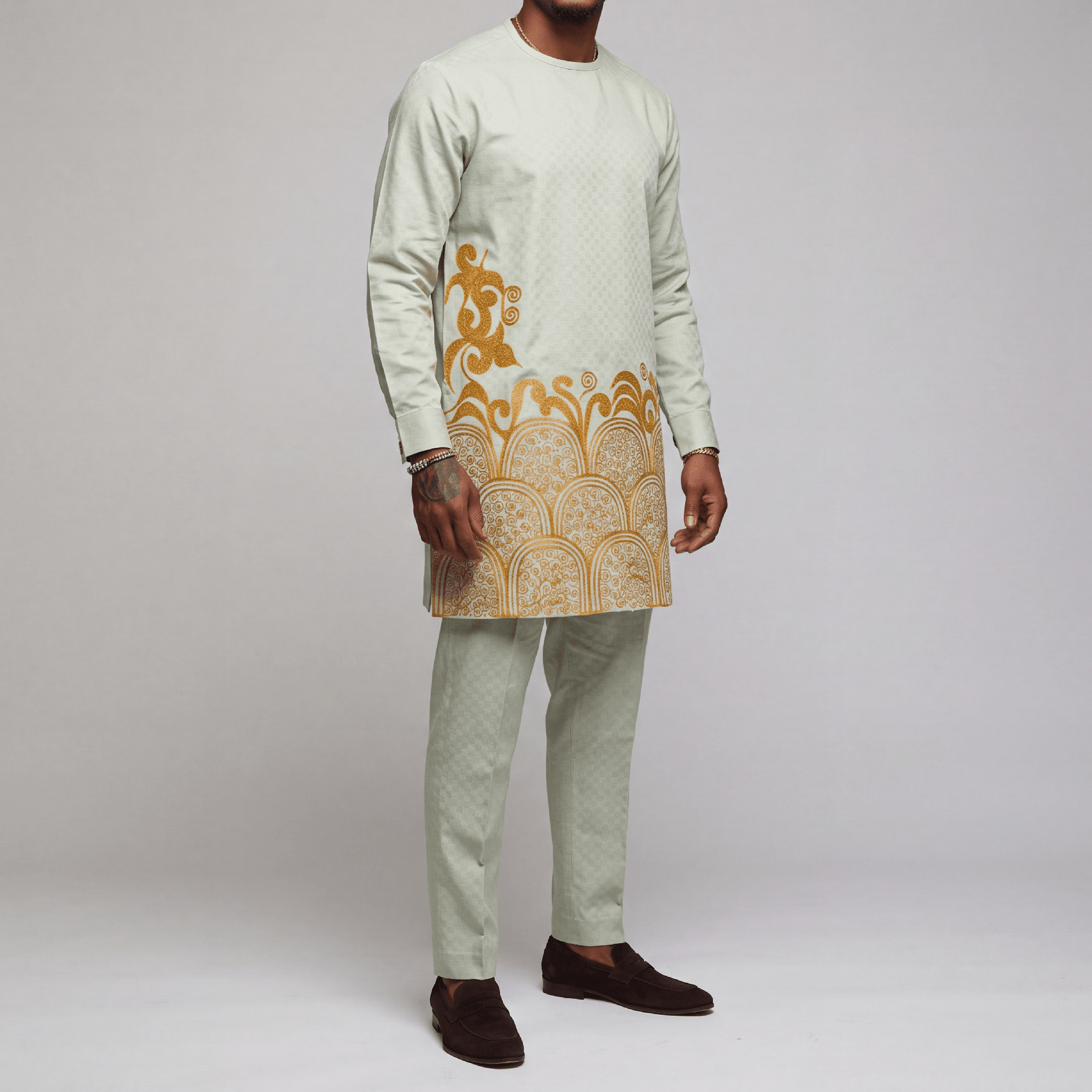 Green Long Sleeve Embroidered Senator Set