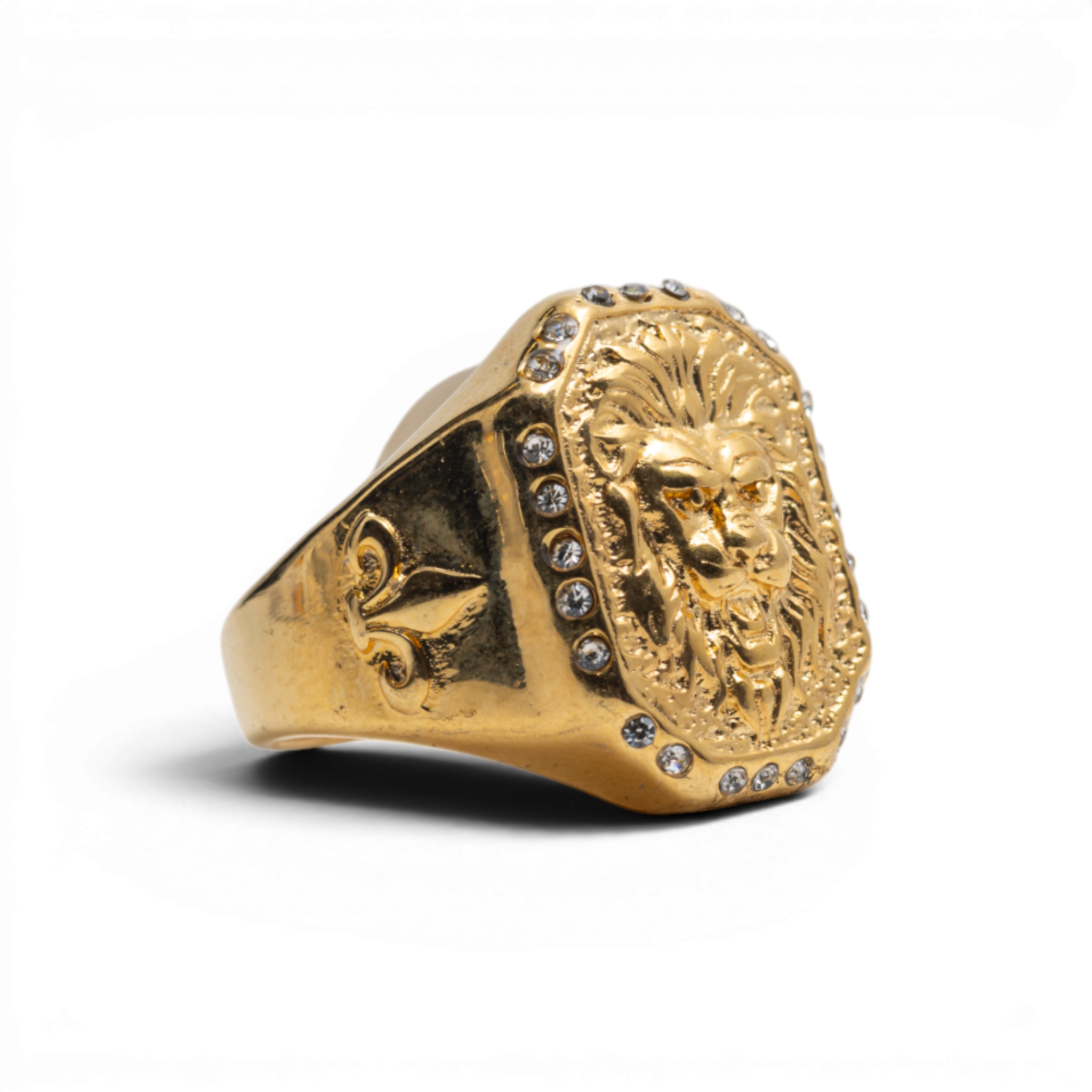 Gold-Tone Crystal-Accented Roaring Lion Ring