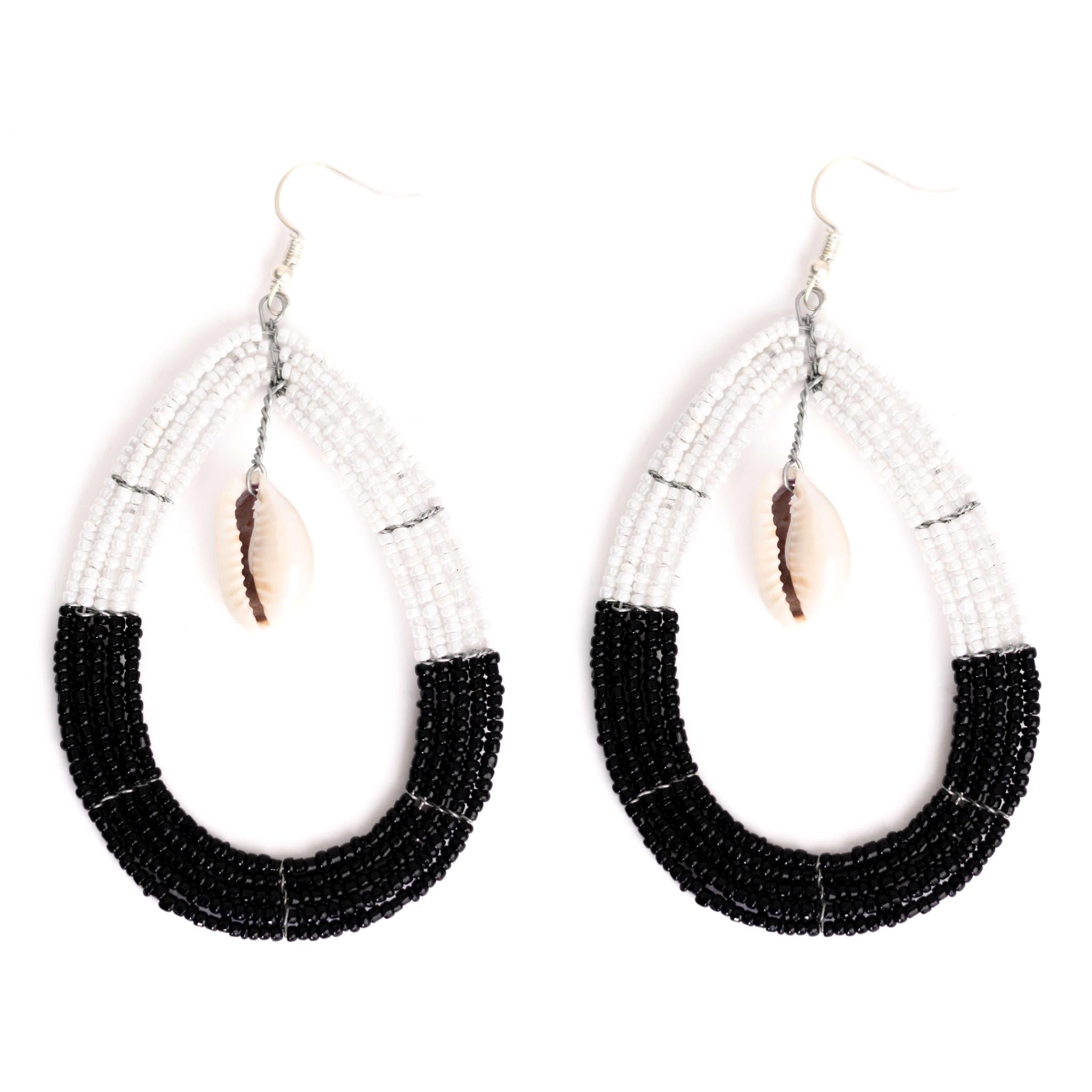 Black and White Beaded Hoops