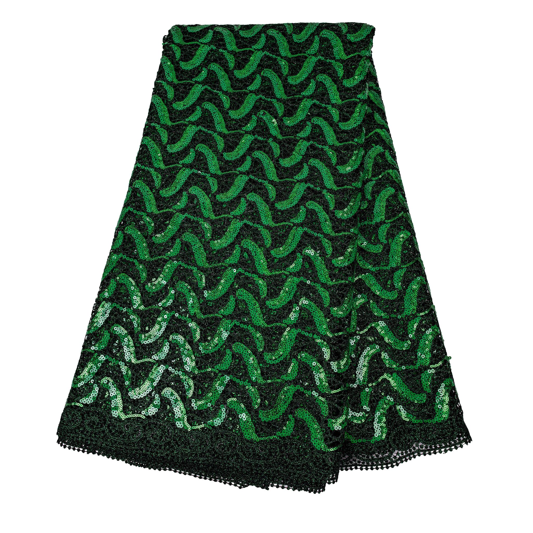 Black & Green Sequeen Cord Lace