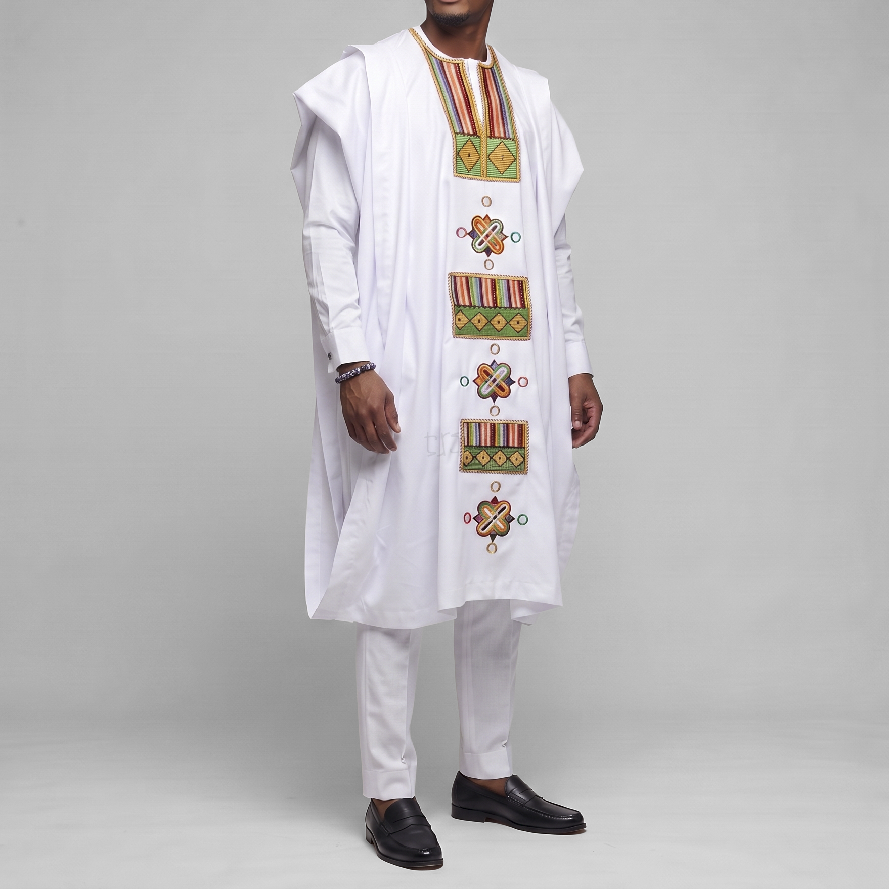 White with Multi-Colored Embroidery Agbada Set