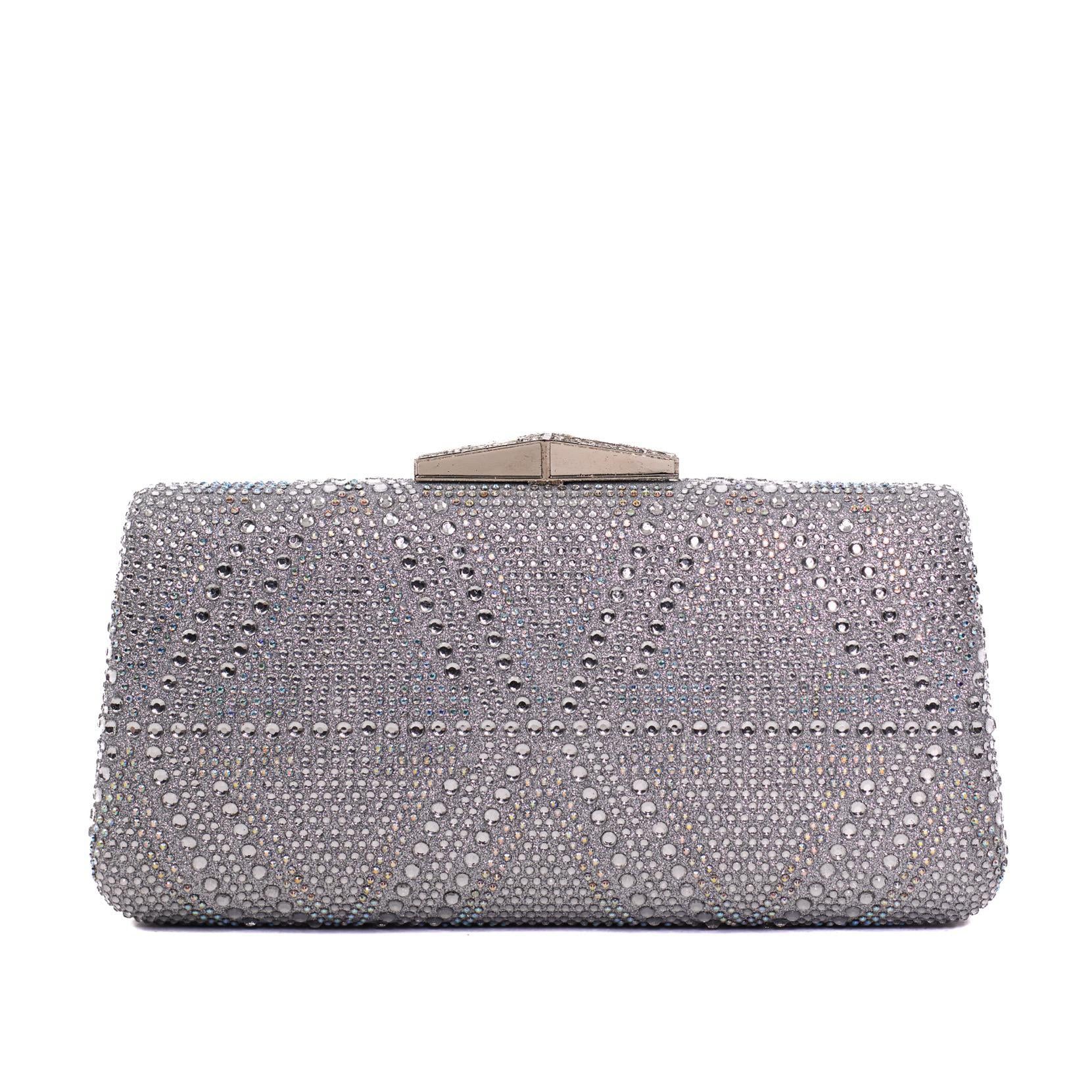 Silver Diamond Hasp Clutch Purse