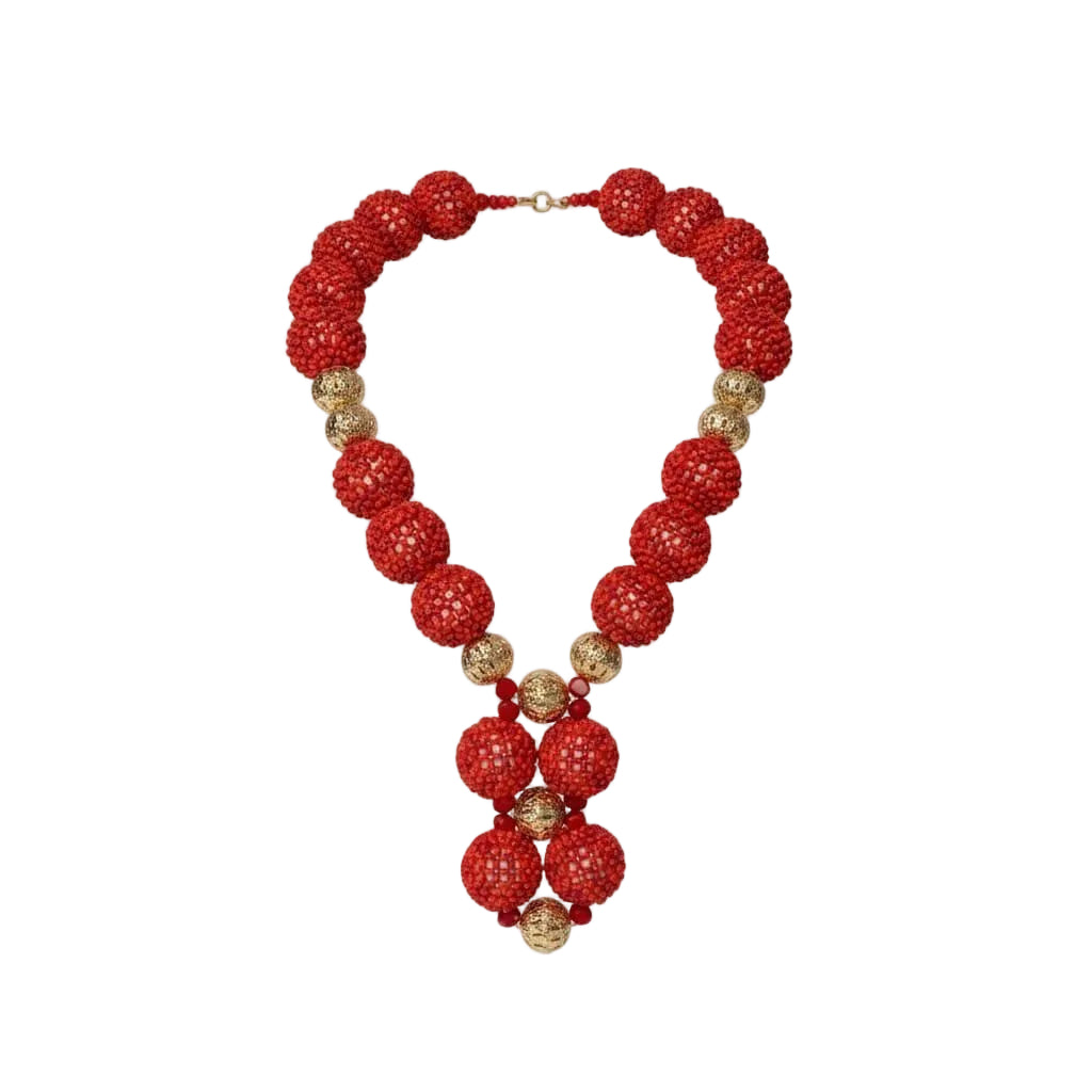 Red Sand Bead Jewelry Set
