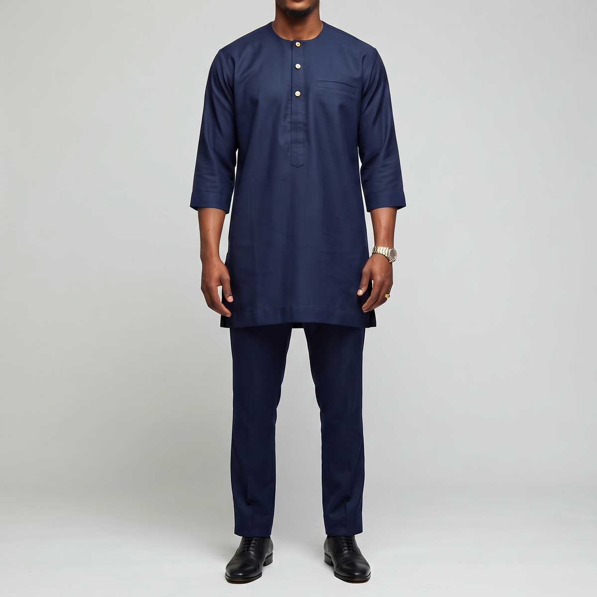 Navy Blue 3-Piece Embroidered Agbada Suit