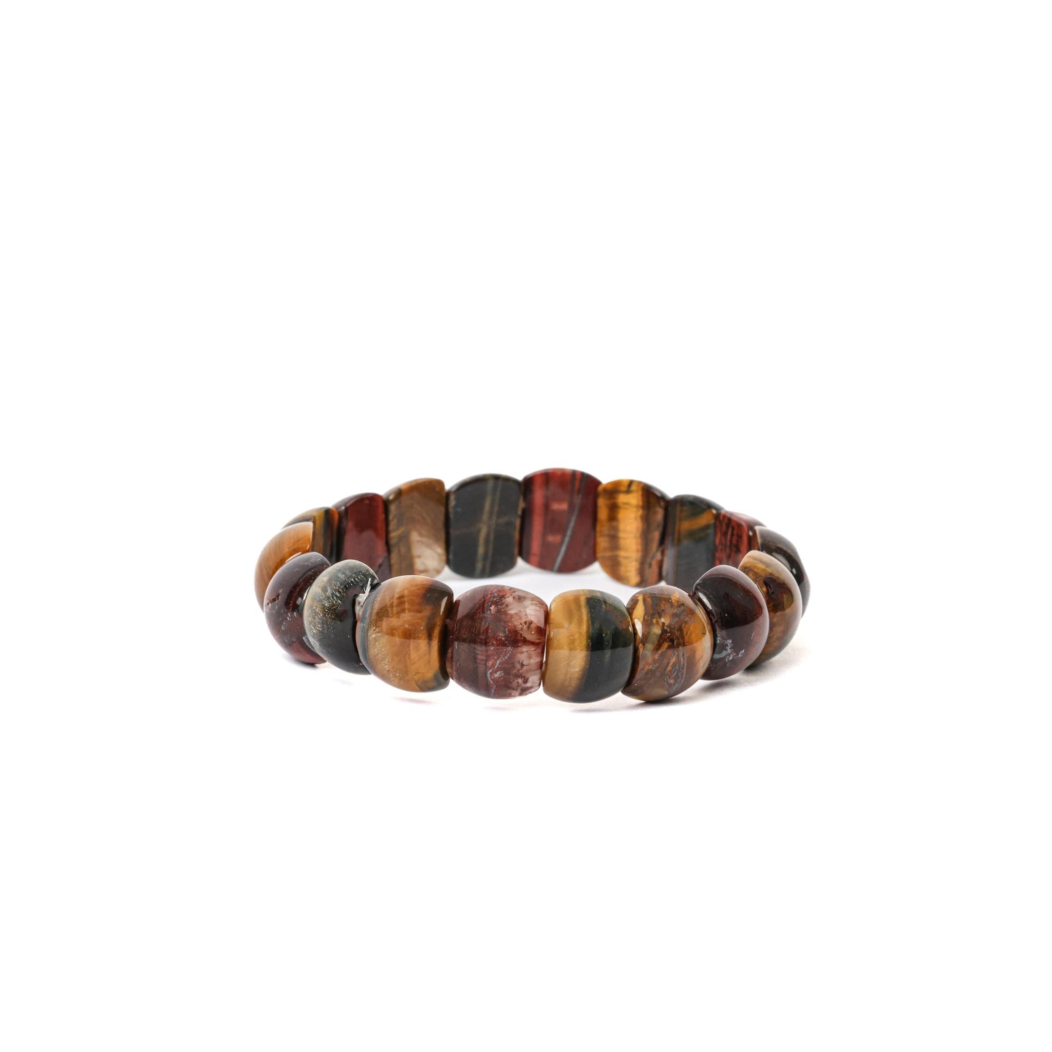 Round Tiger Eye Stone Bracelet with Golden Luster