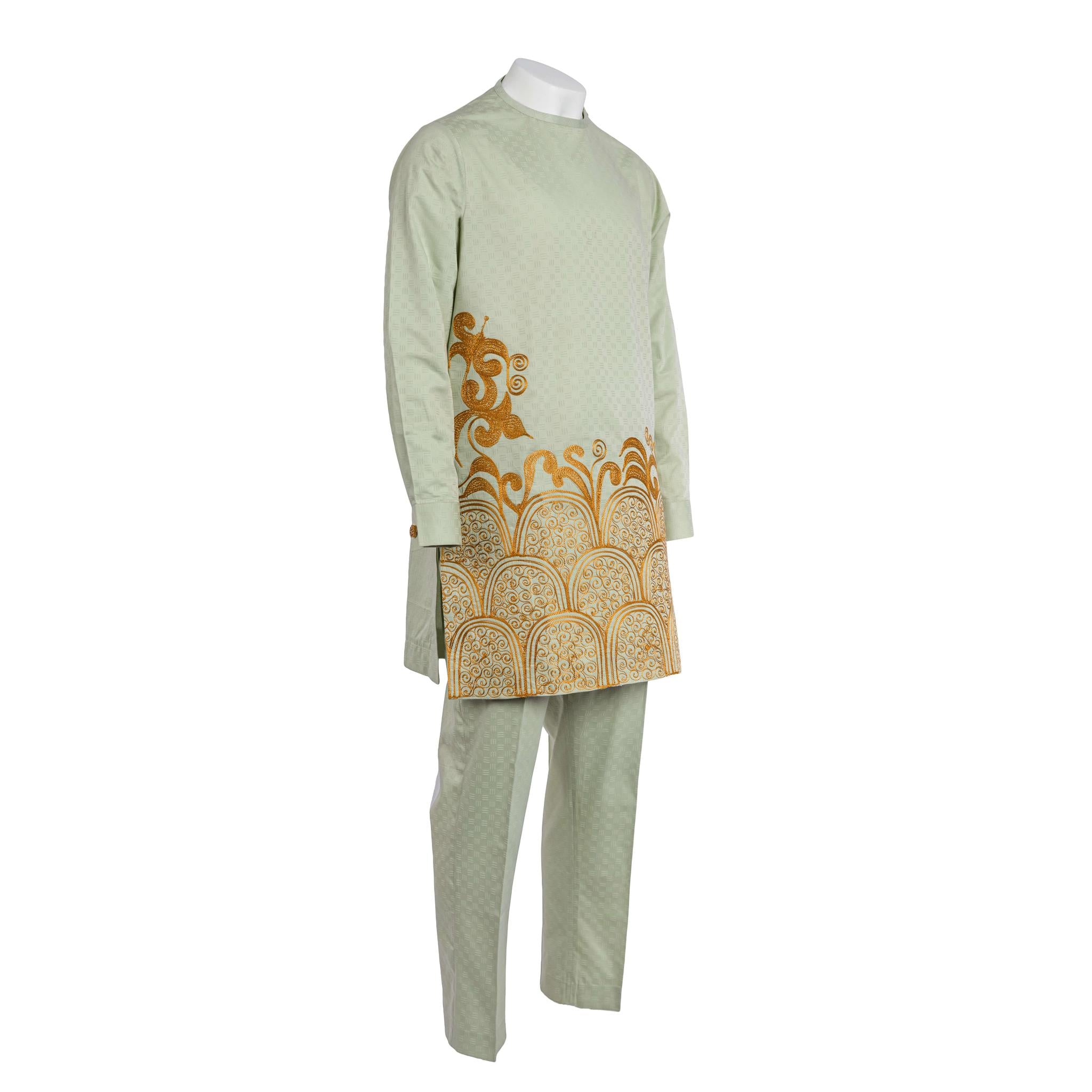 Green Long Sleeve Embroidered Senator Set