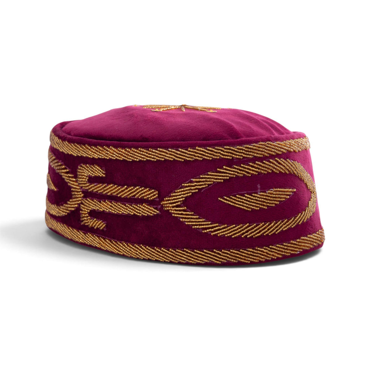 Hand-Beaded Nigerian Burgundy Velvet Cap