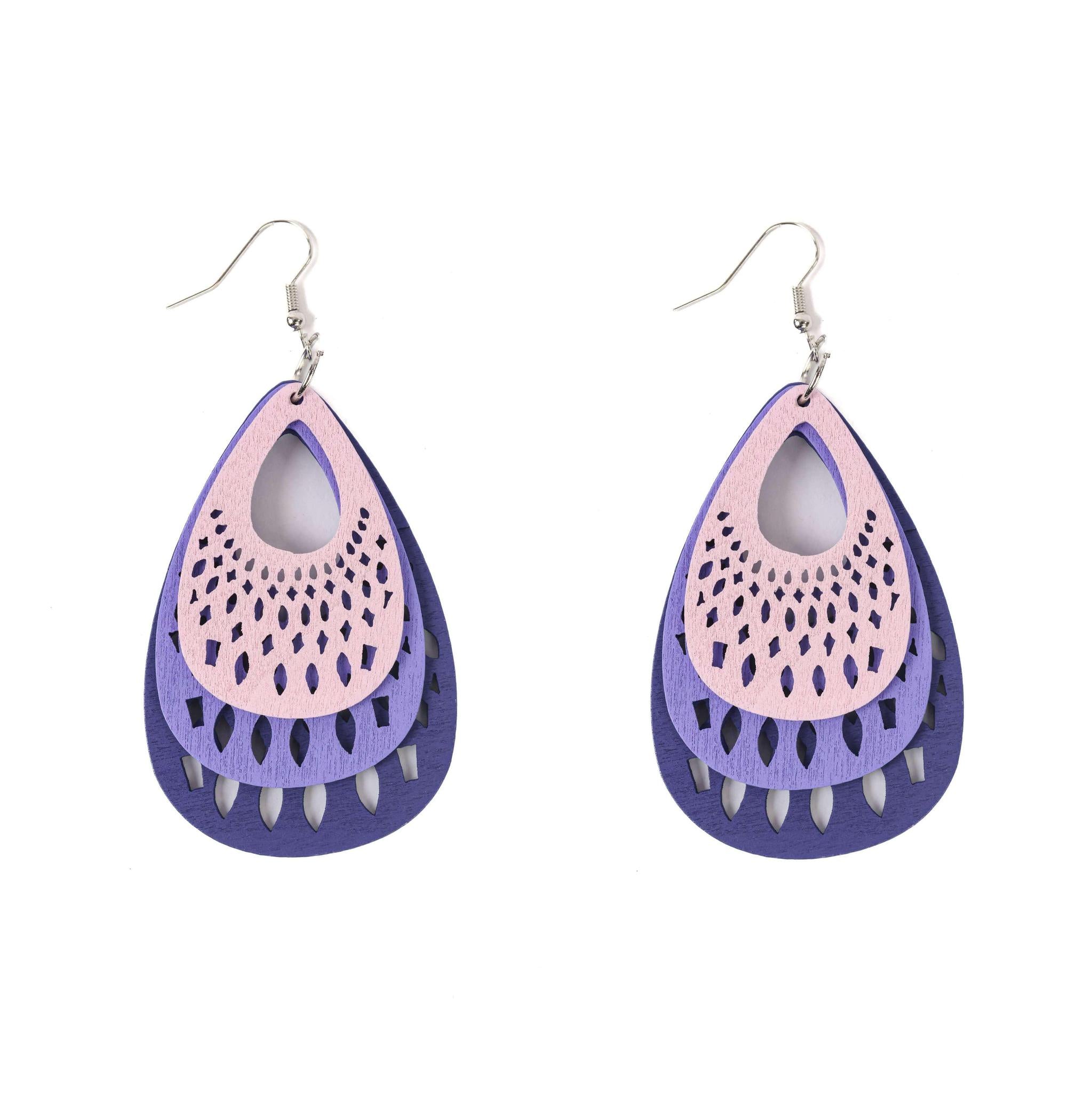 Shades of Purple Lightweight Wooden Earrings