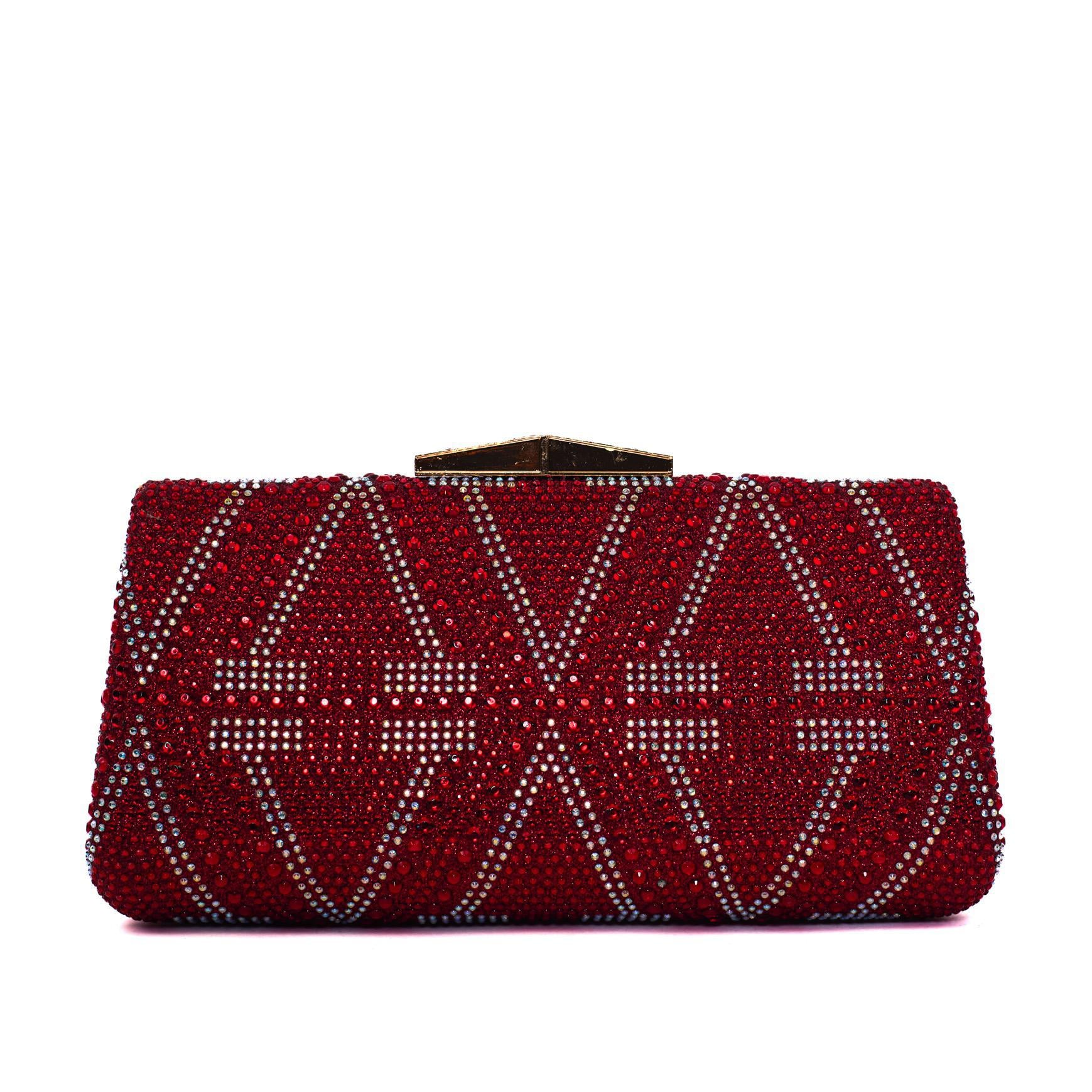 Red & Silver Diamond Hasp Clutch Purse