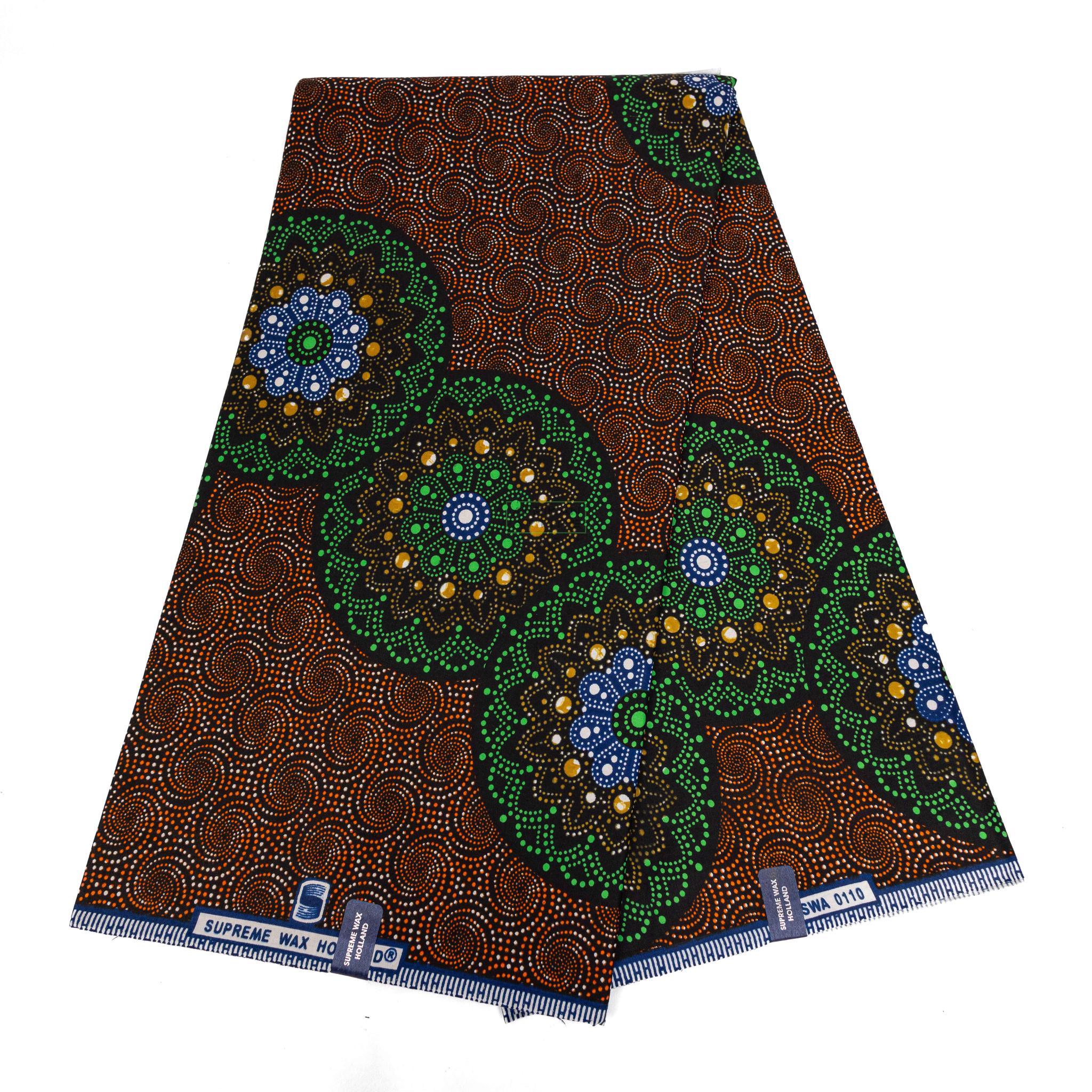 Terracotta Spiral & Emerald Mandala African Wax Print (Ankara) – 6 Yards