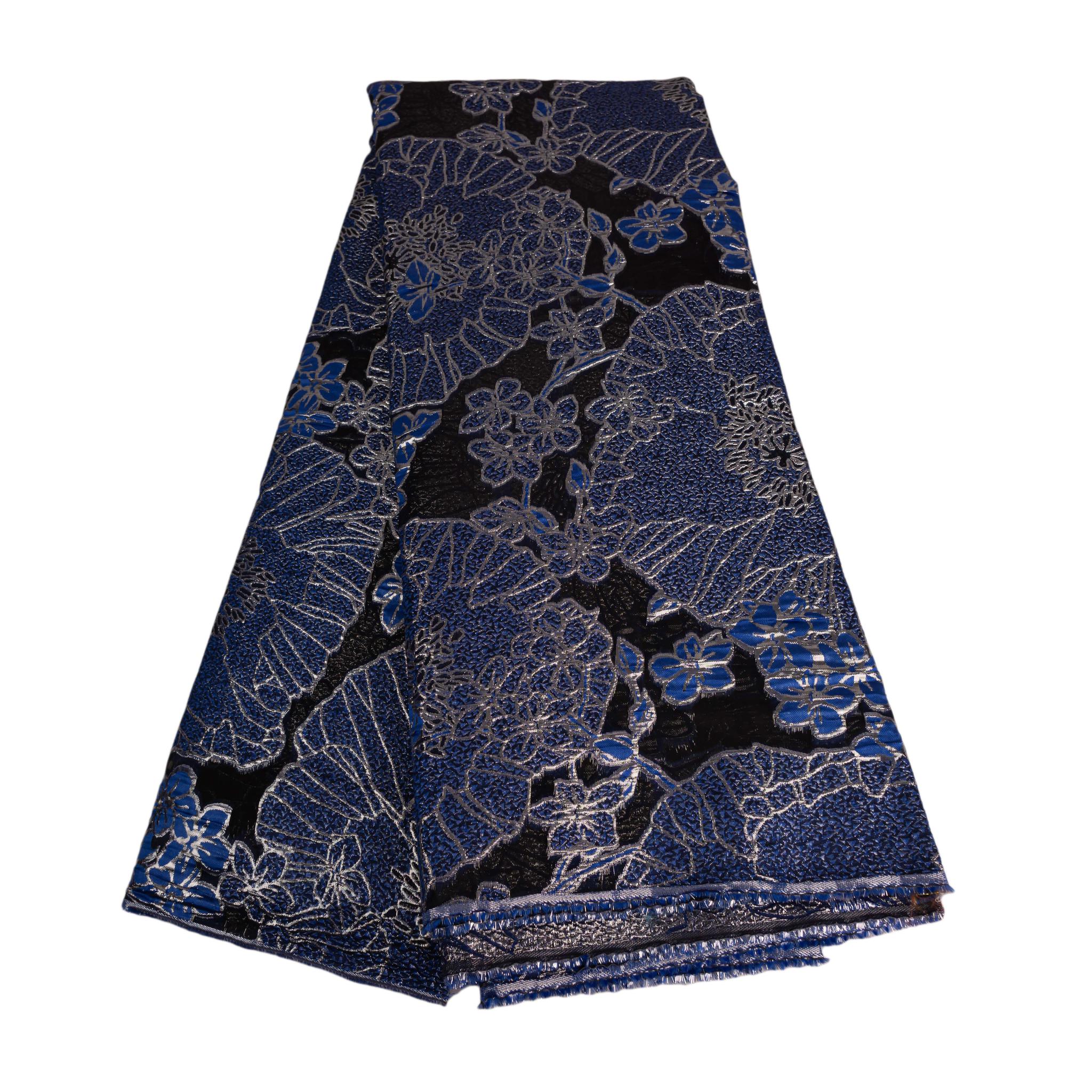 Blue, Black & Silver Brocade Net Fabric