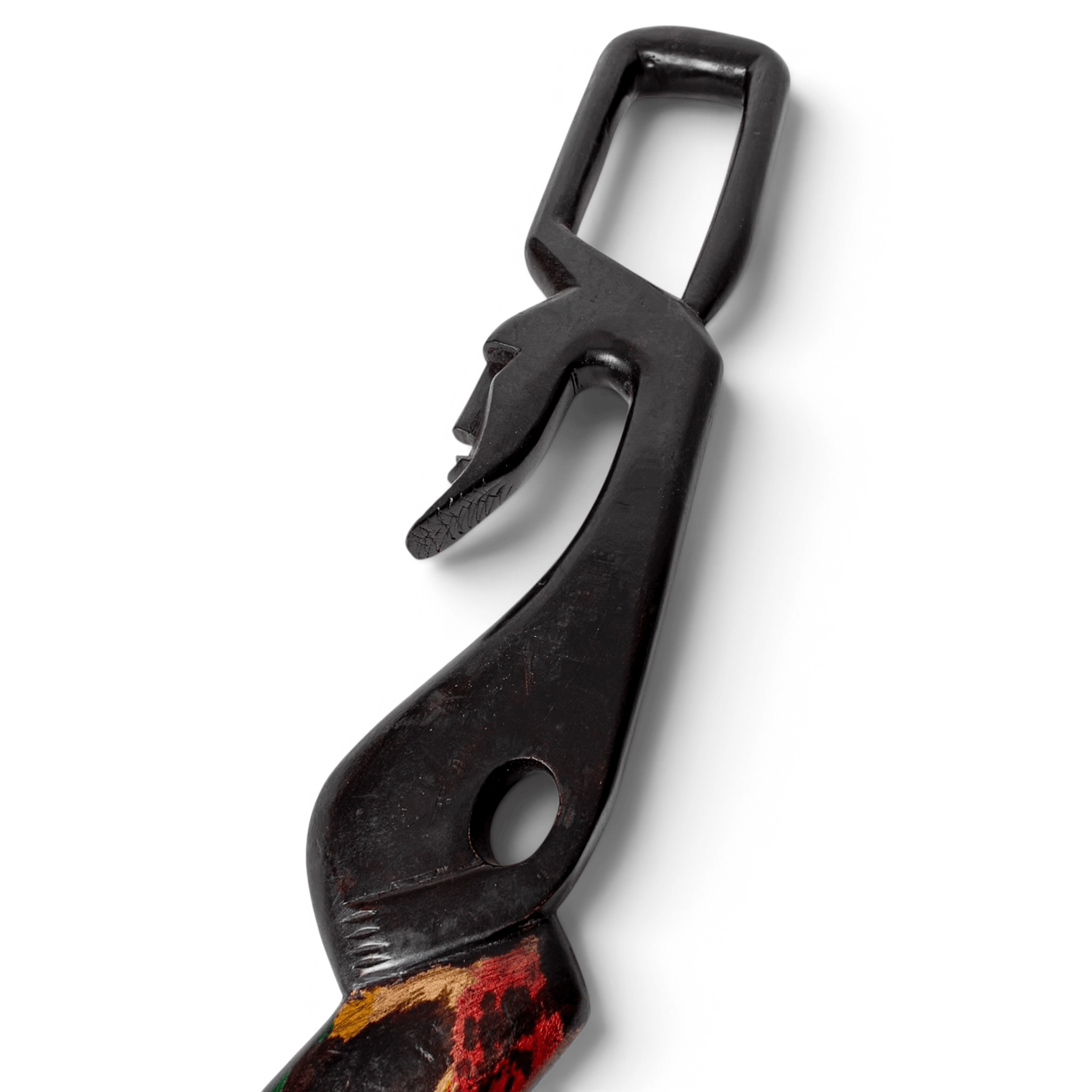 Artisan Abstract Figural Walking Stick – Modernist Carving & Vibrant Motif