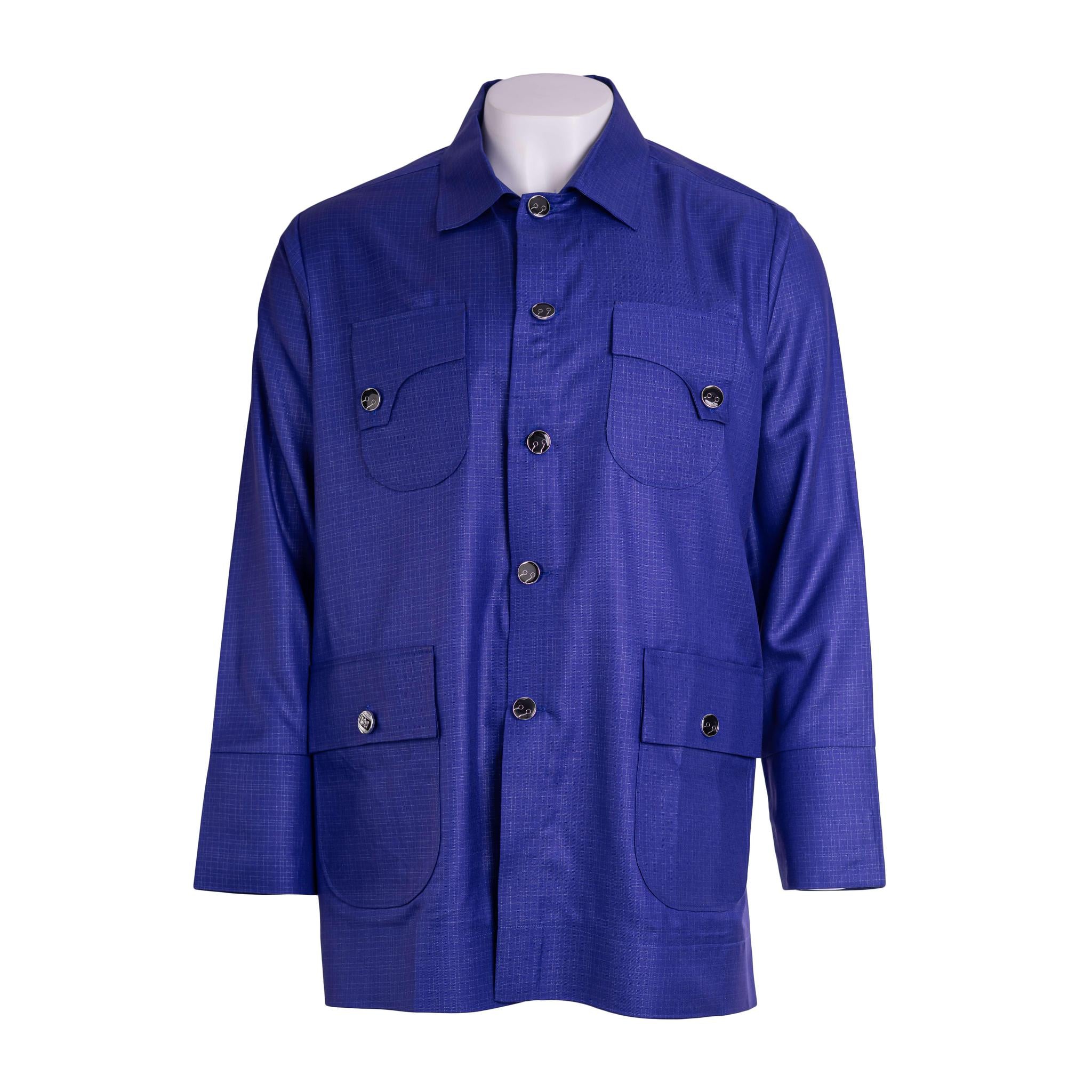 Blue Men's Military Style Shirt