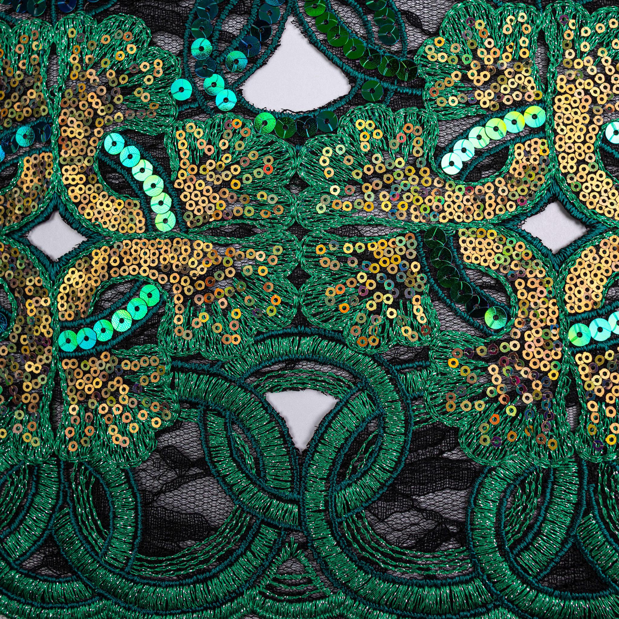 Green & Gold Sequence Net Lace