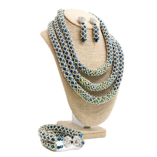 Three Step Blue Beaded Necklace