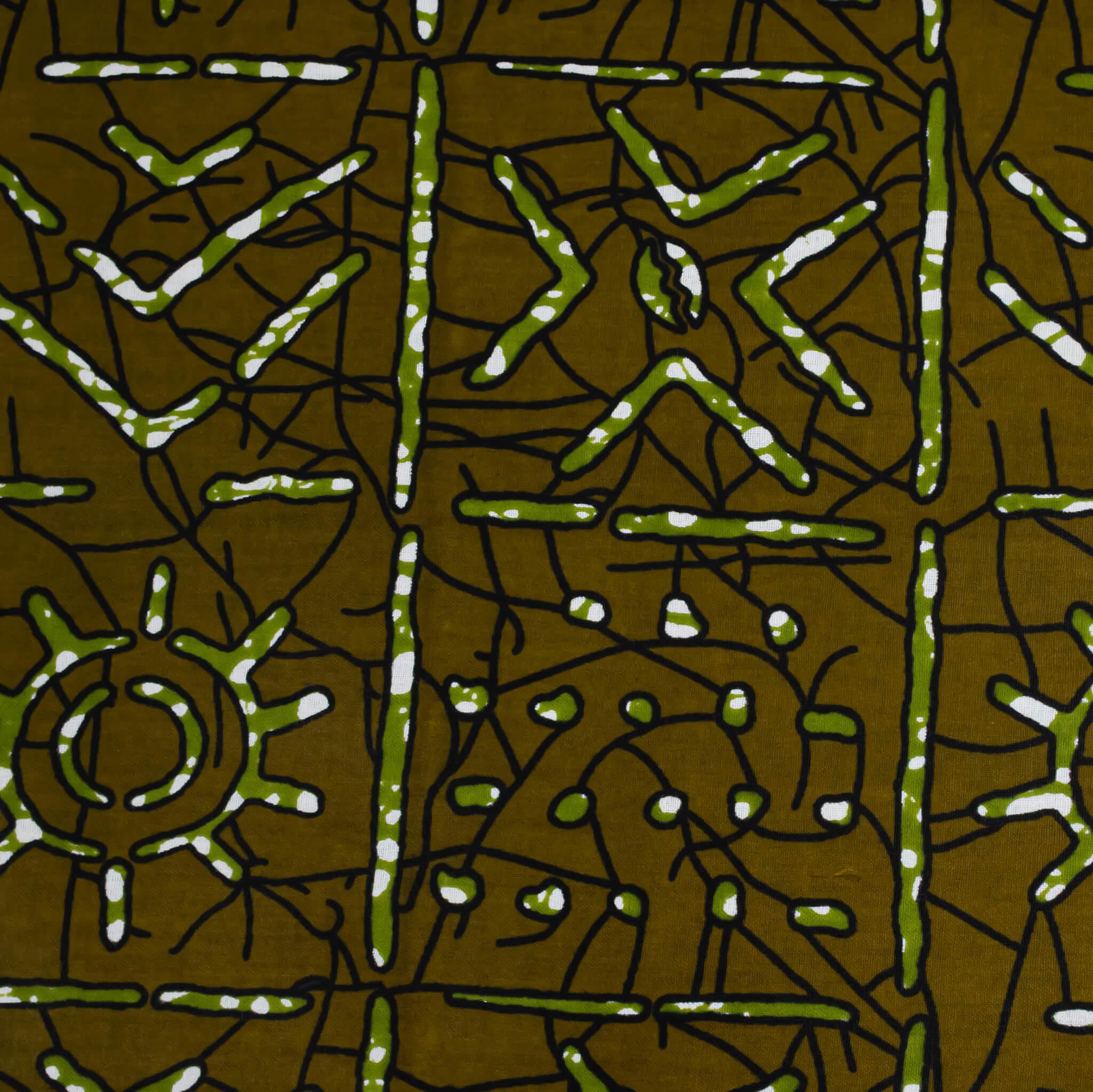 "Earthy Symbols" Olive Green & White Mud Cloth Style Wax Print (Ankara) – 6 Yards