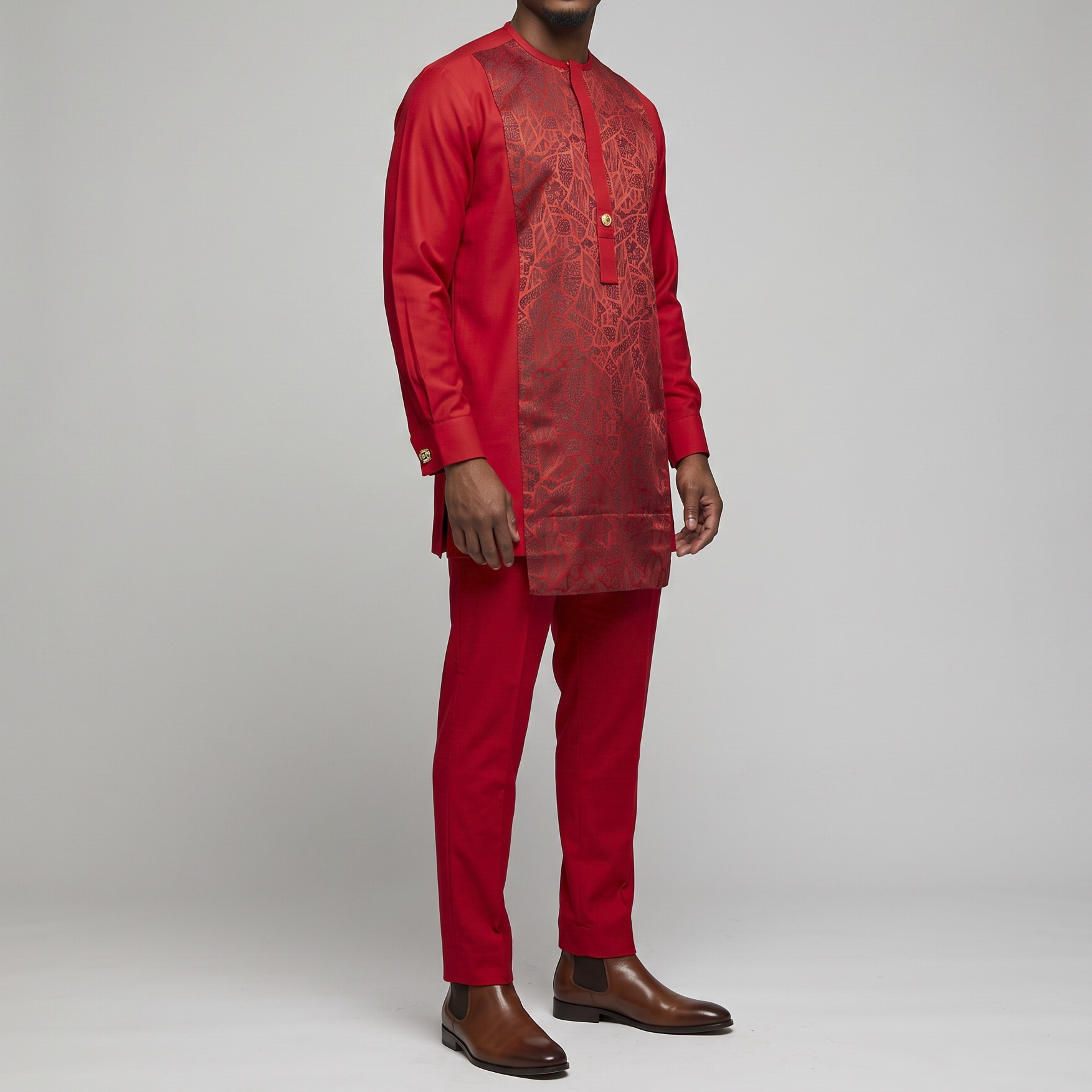 Crimson Reign: Men's Red Jacquard Senator Suit