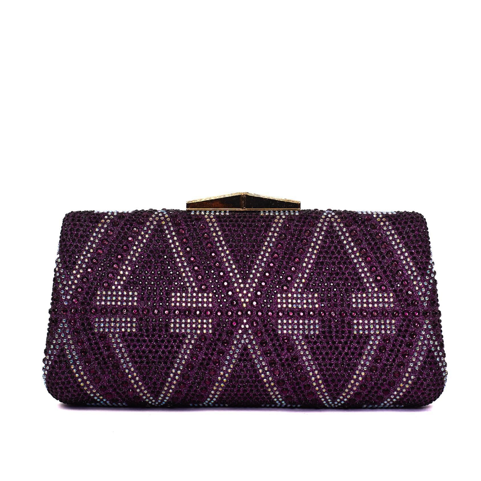 Purple & Silver Diamond Hasp Clutch Purse