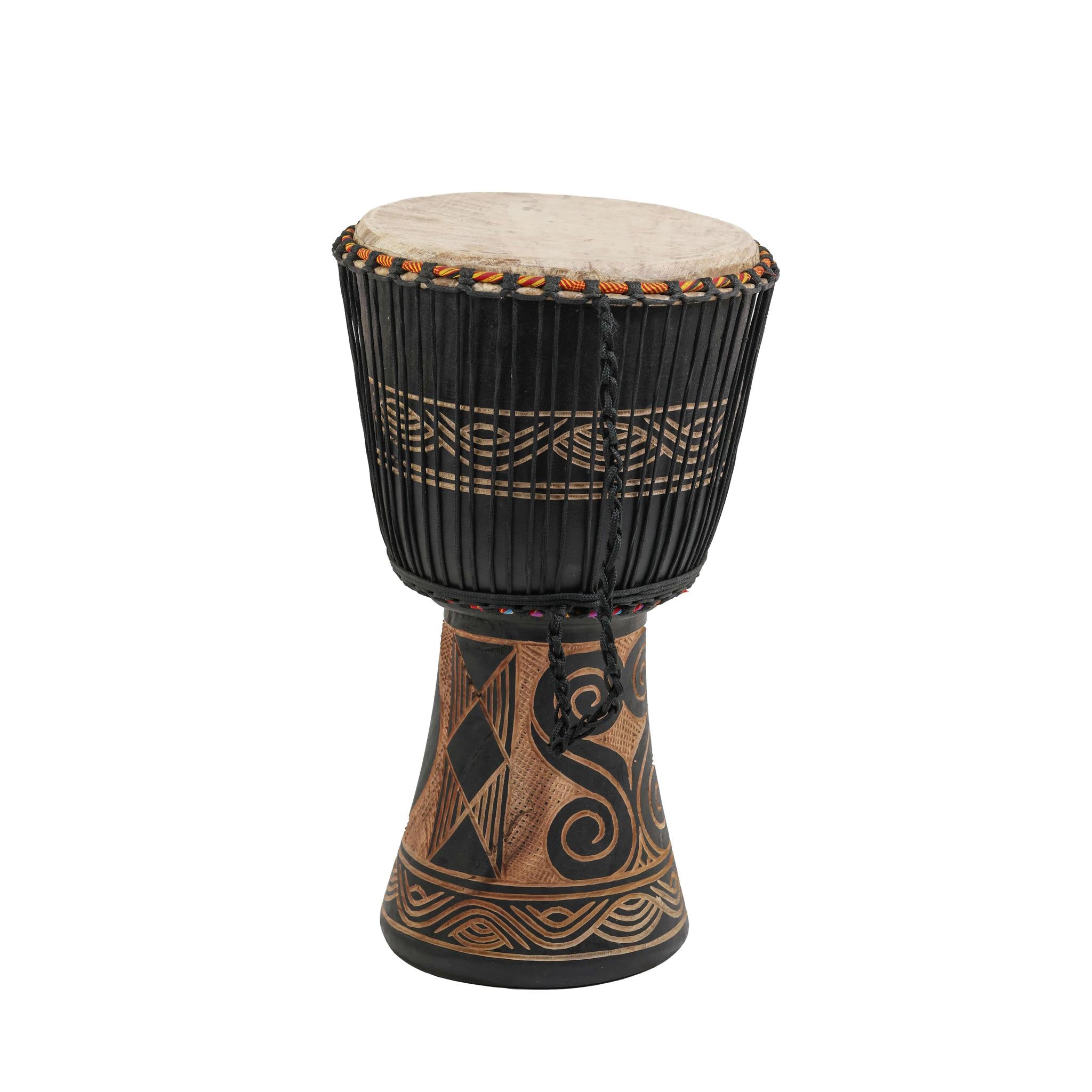 Black Adinkra Carving - Djembe Drum - Large