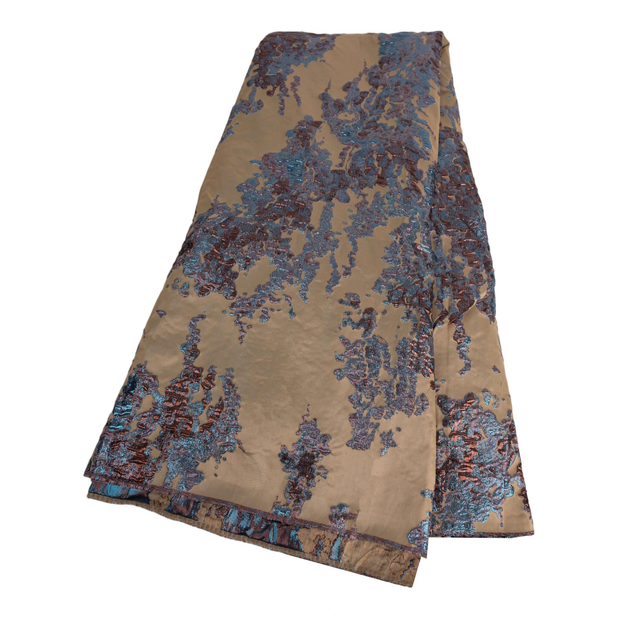 Blue, Brown & Cream Brocade Silk Fabric