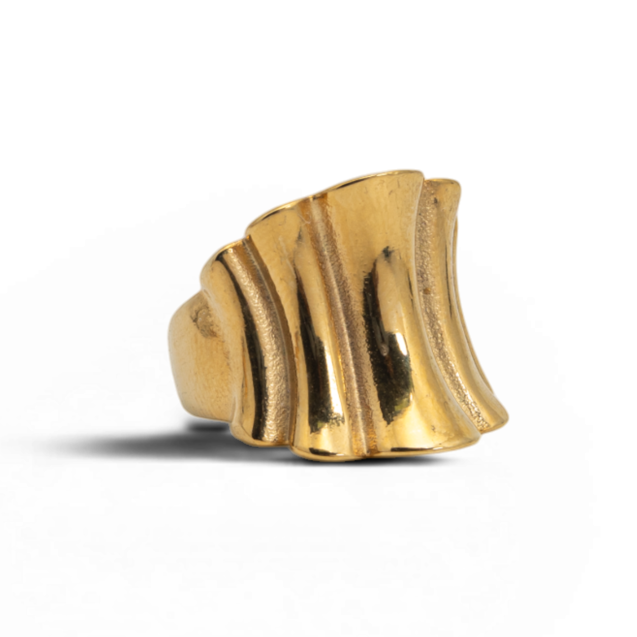 Sculptural Gold-Plated Fluted Statement Ring