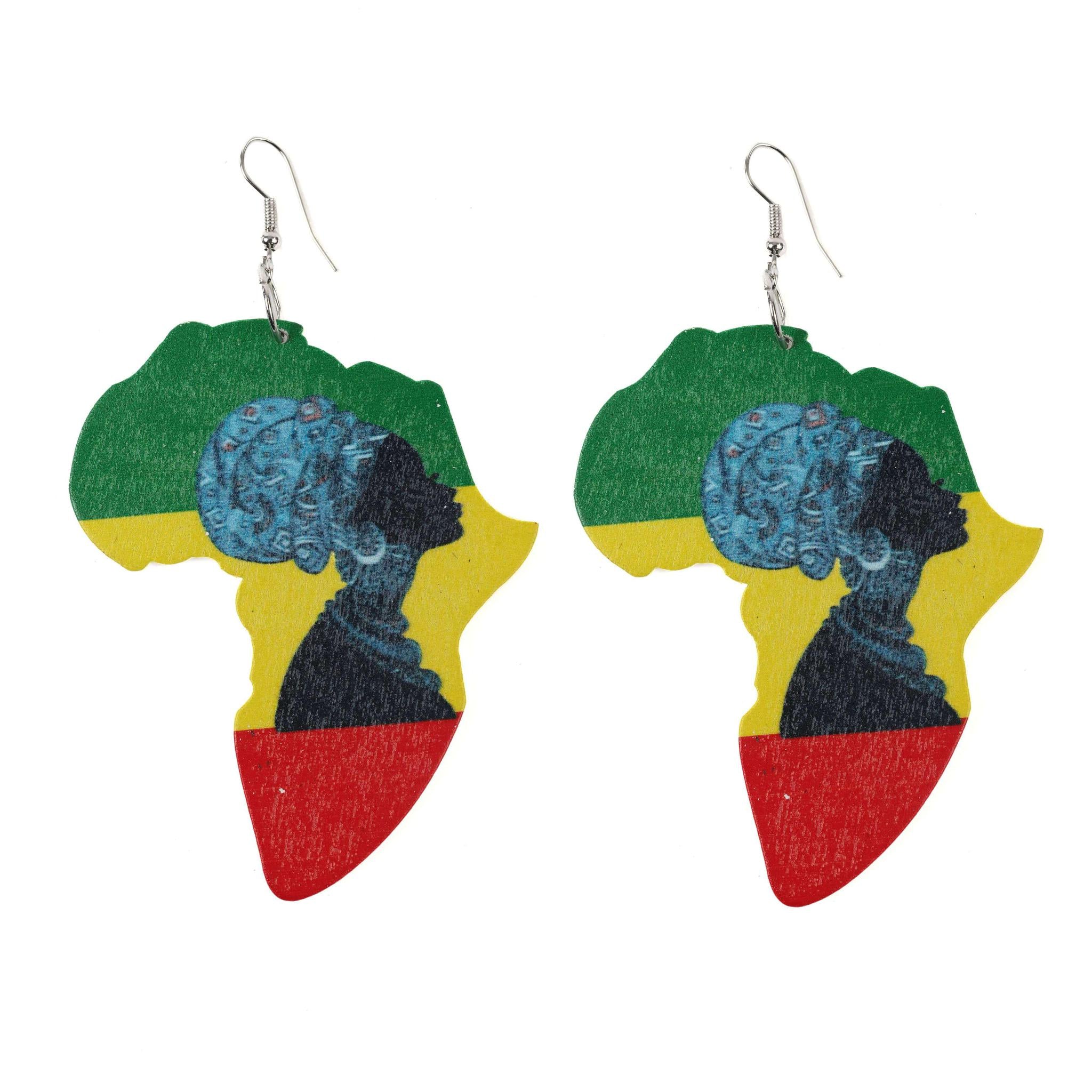 African Map Wooden Earrings 1