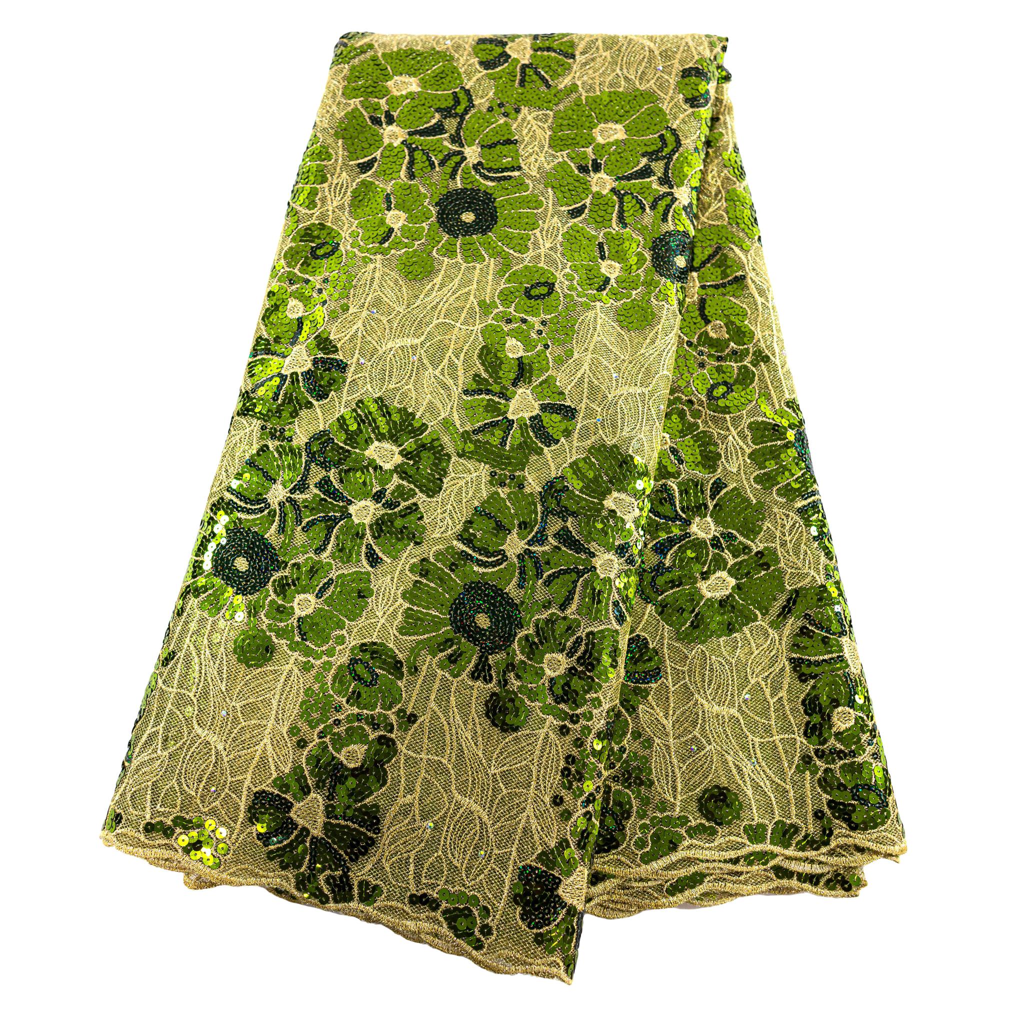 Gold & Green French Net Lace