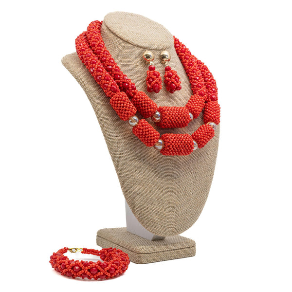 Two Step Red Beaded Necklace