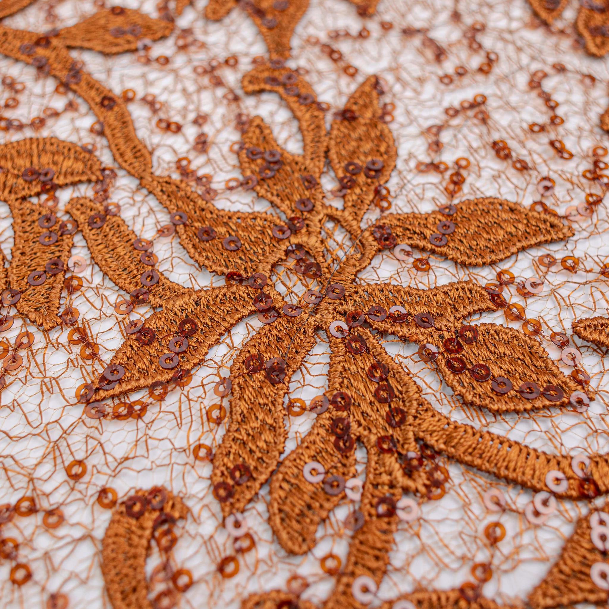 Burnt Orange Net Sequin Lace