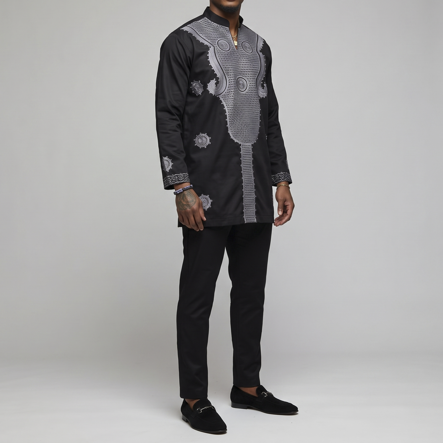 Elegant Black & Grey Embroidered Suit