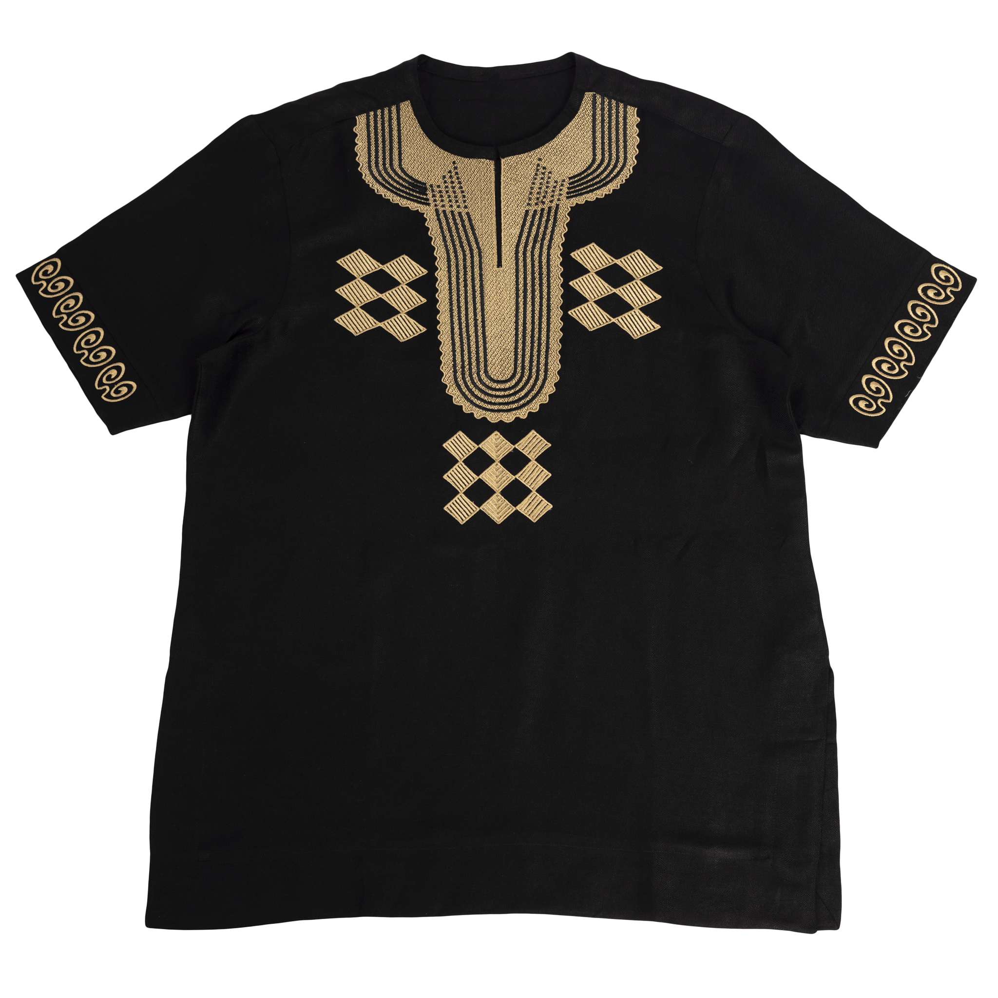 Black and Gold Embroidered Men's Linen Dashiki Senator Set
