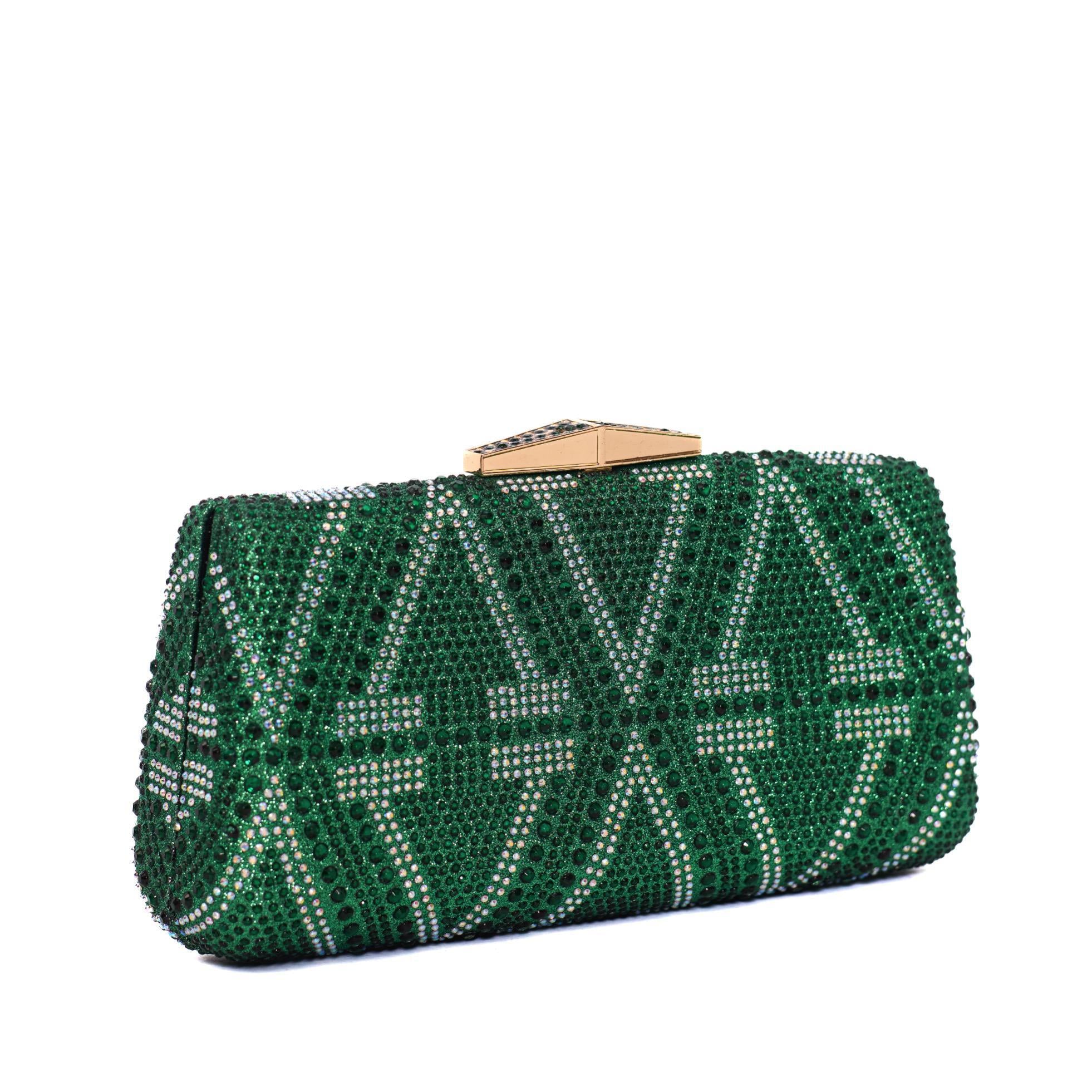 Green & Silver Diamond Hasp Clutch Purse