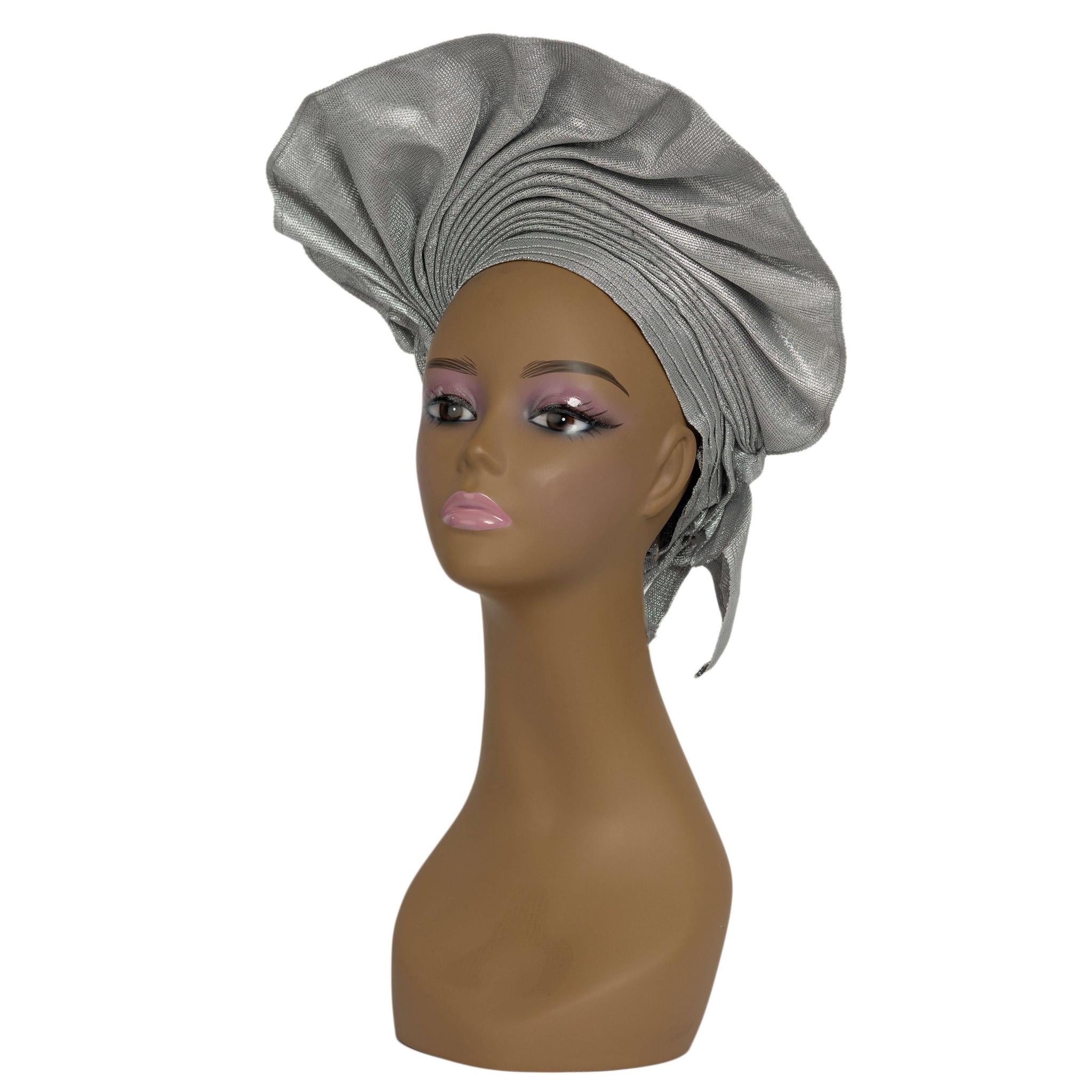 Silver Aso Oke Auto Gele
