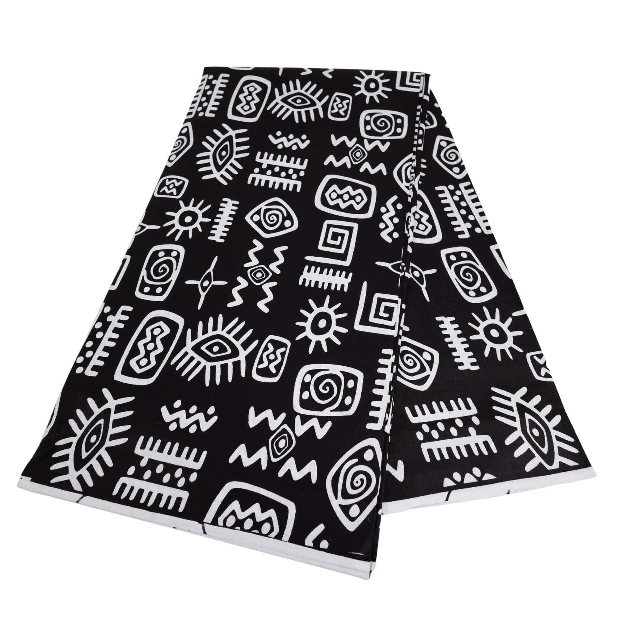Black and White Bogolan Mud Cloth Style African Wax Print Fabric - Ankara – 6 Yards
