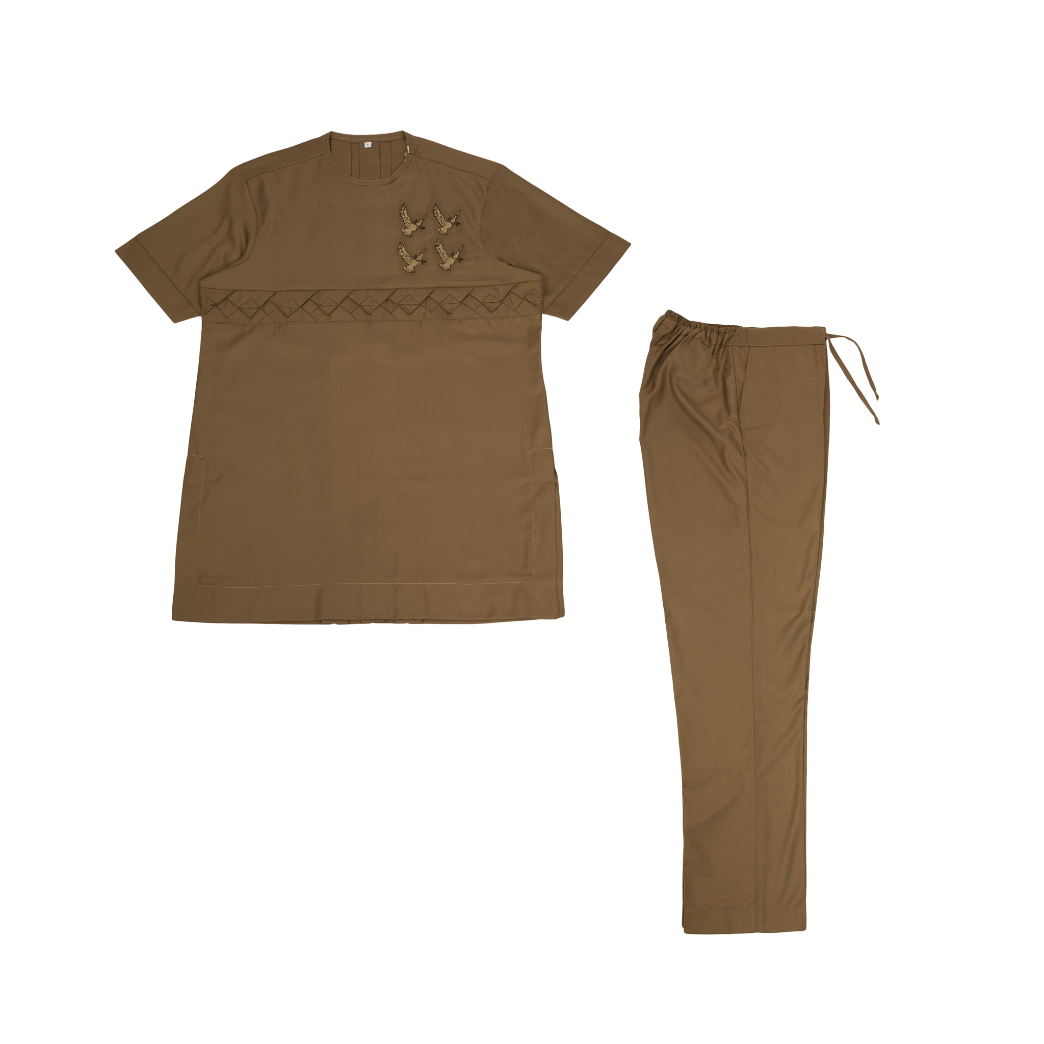 Chestnut Brown Embroidered Men's Cotton Senator Set