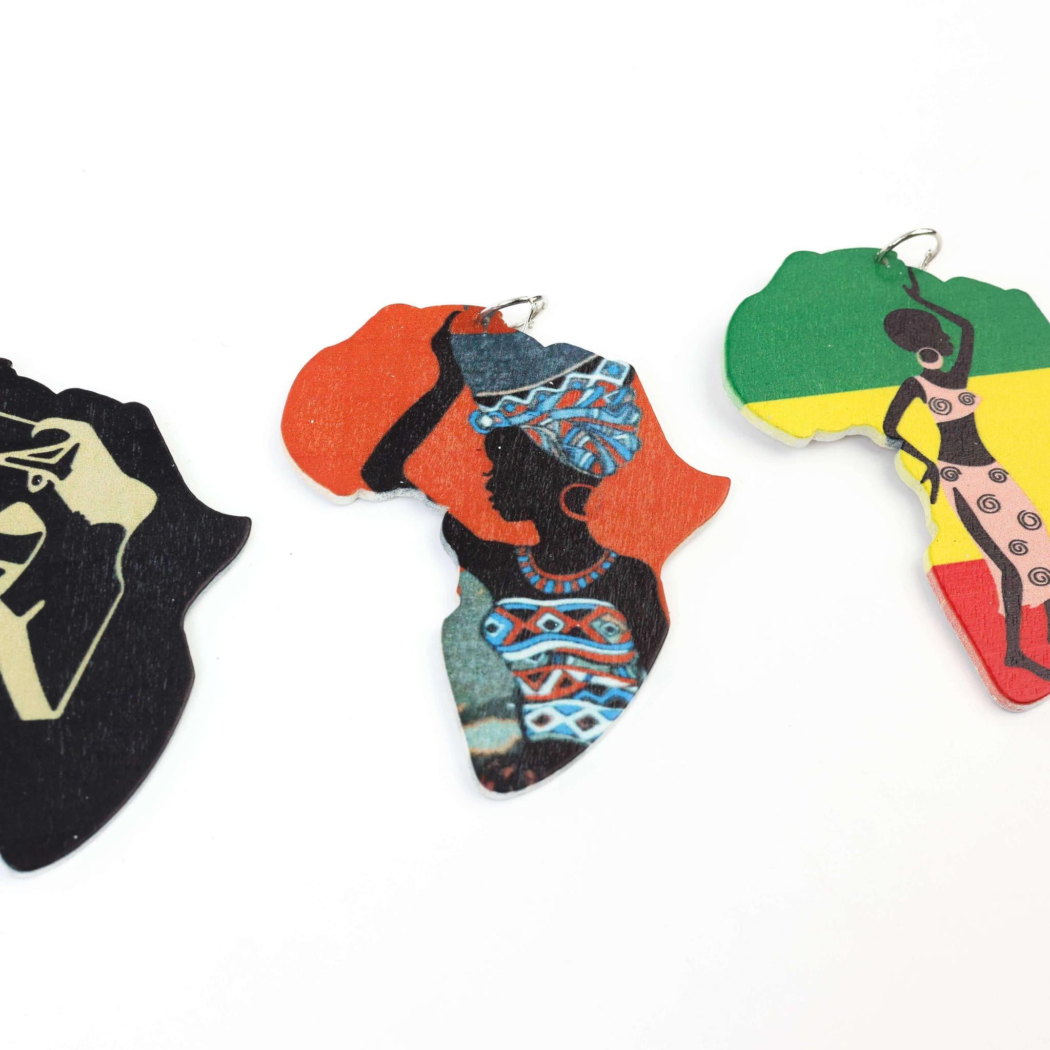 Multicolored African Map Wooden Earrings