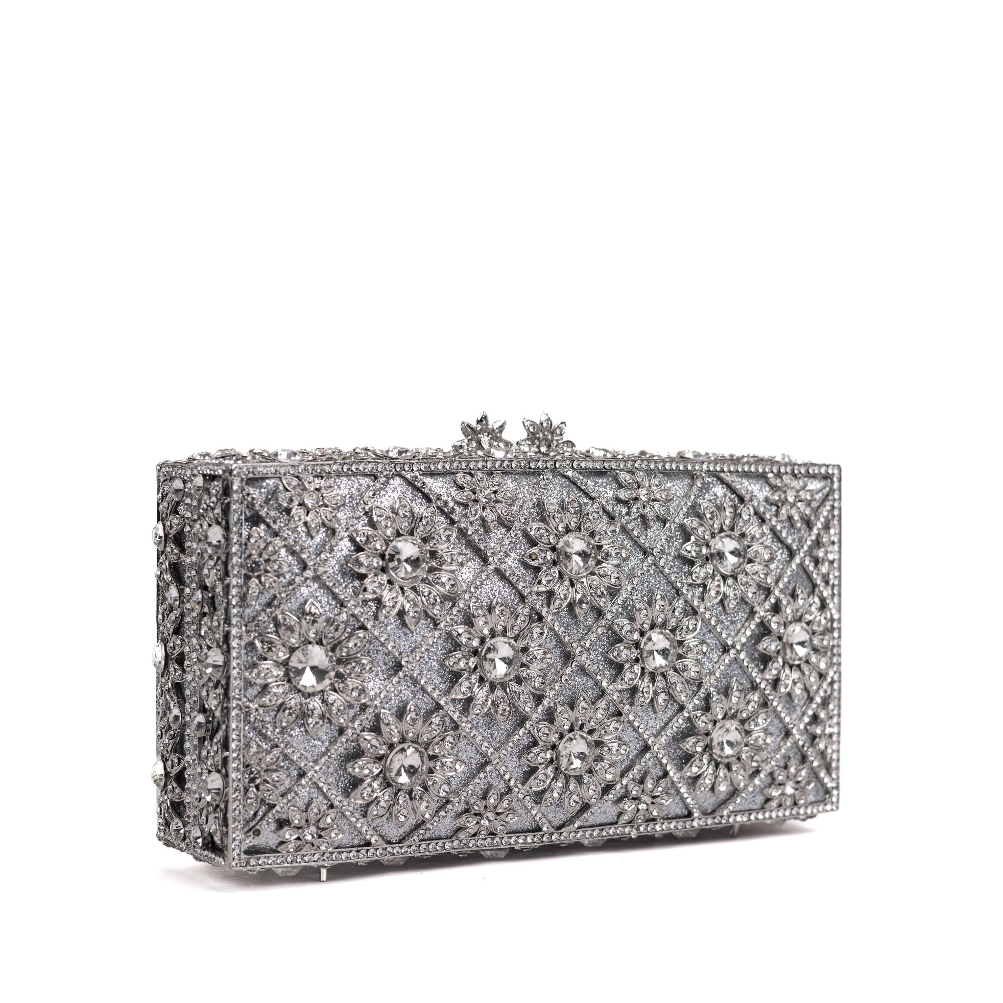 Silver Box Crystal Clutch Purse